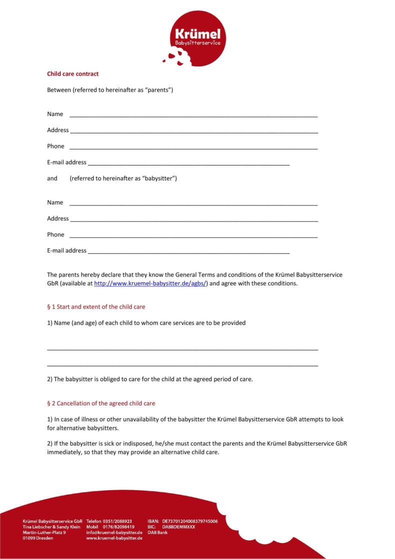 50 Daycare, Child Care &amp; Babysitting Contract Templates [Free] ᐅ