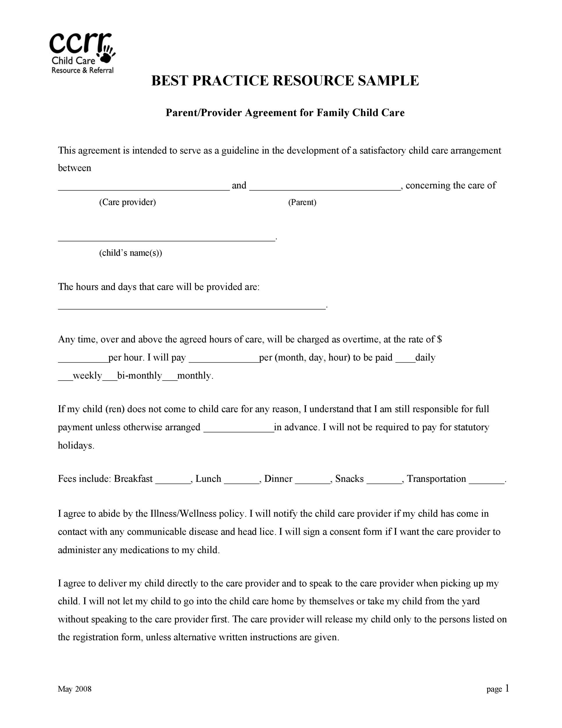 Free daycare contract 50