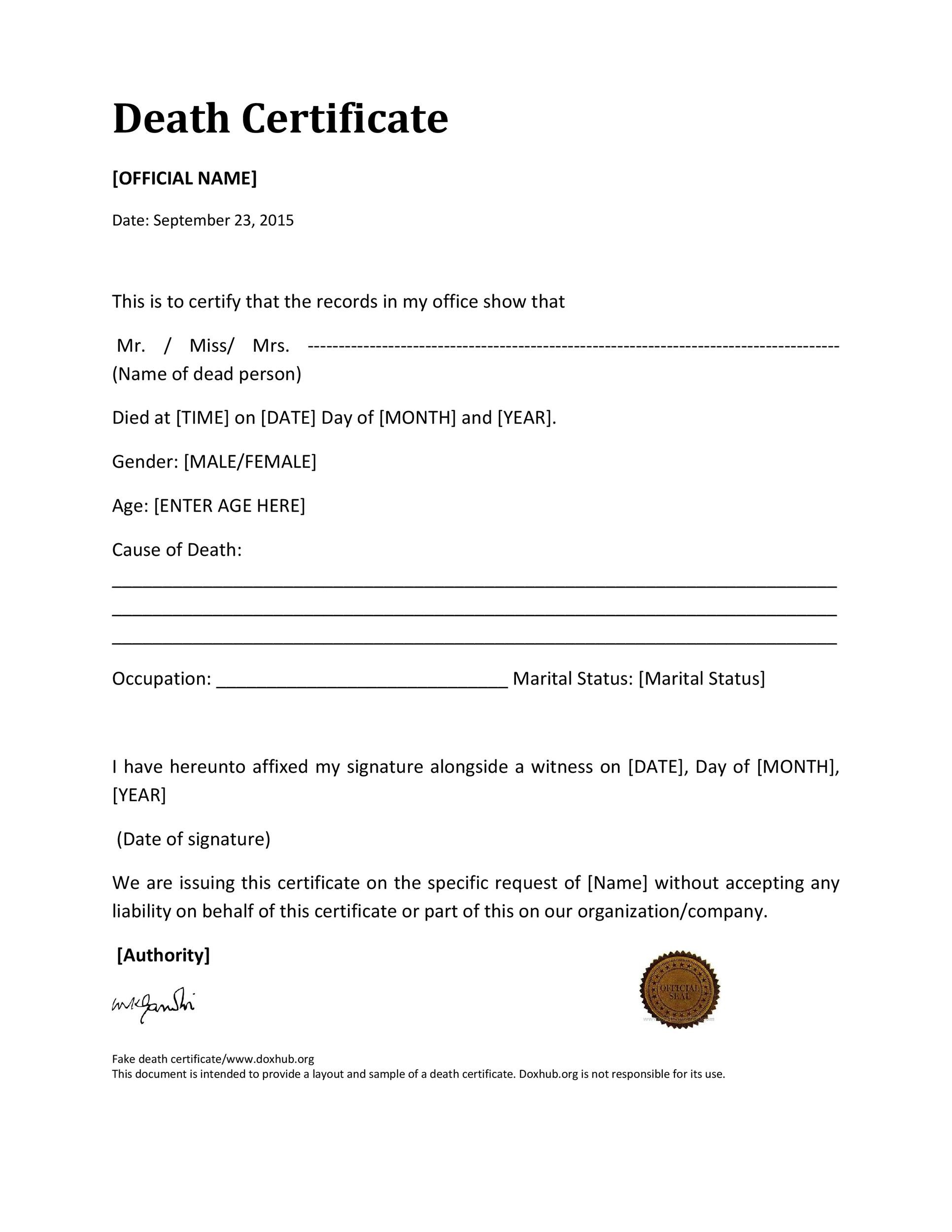 Free Death Certificate Translation Template PRINTABLE TEMPLATES   Death Certificate Template 02 