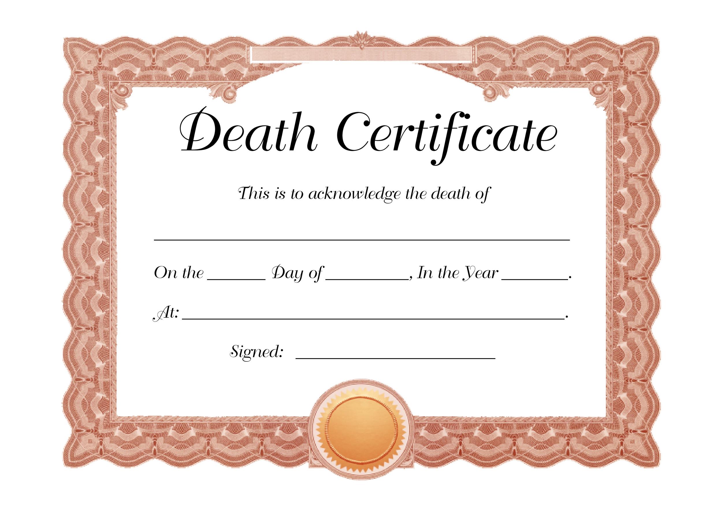 Death Certificate Template Microsoft Word