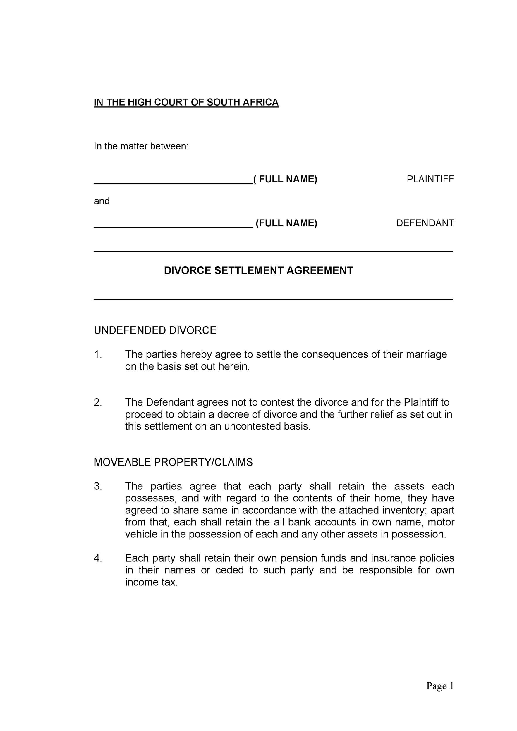 42-divorce-settlement-agreement-templates-100-free