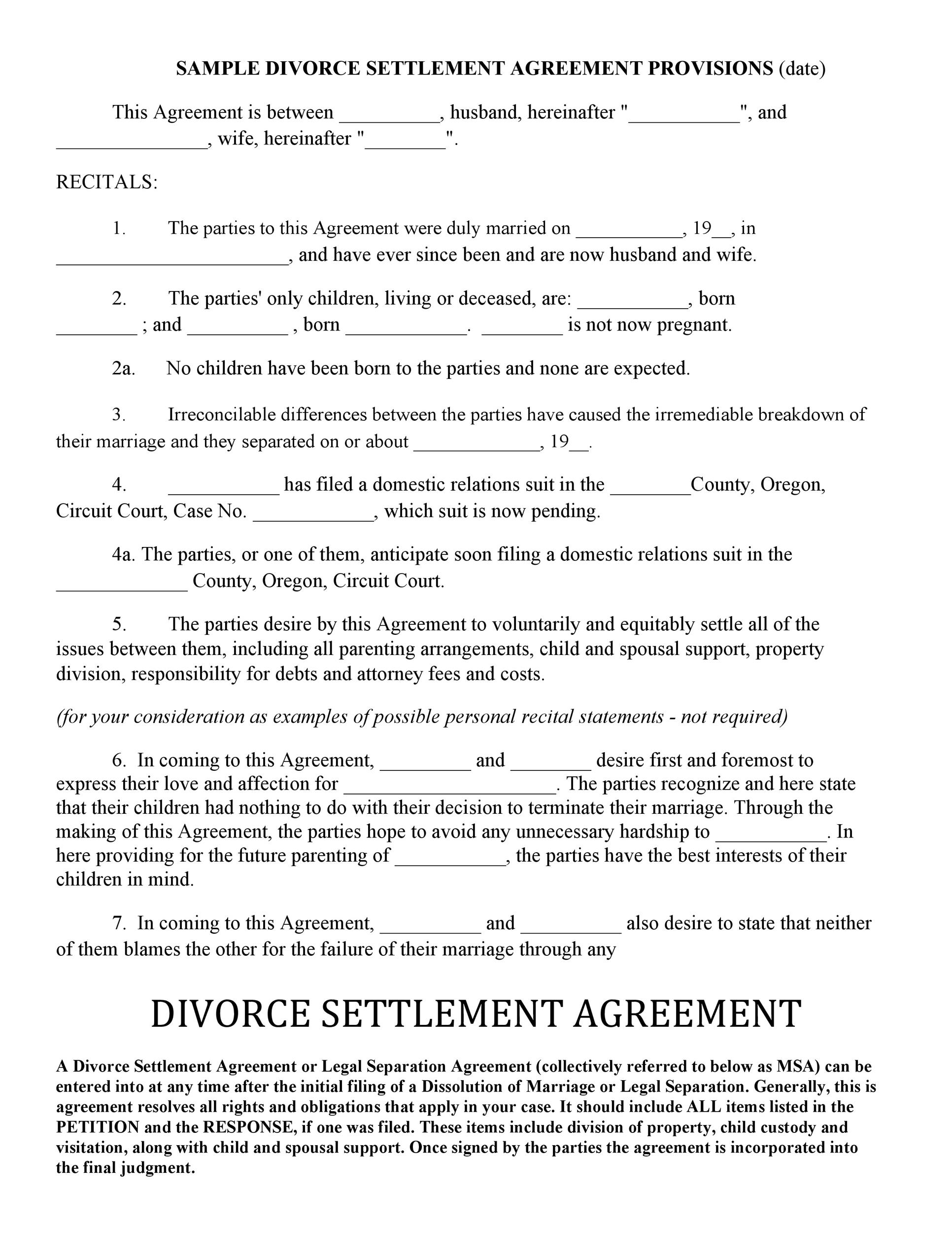 Free divorce agreement 40