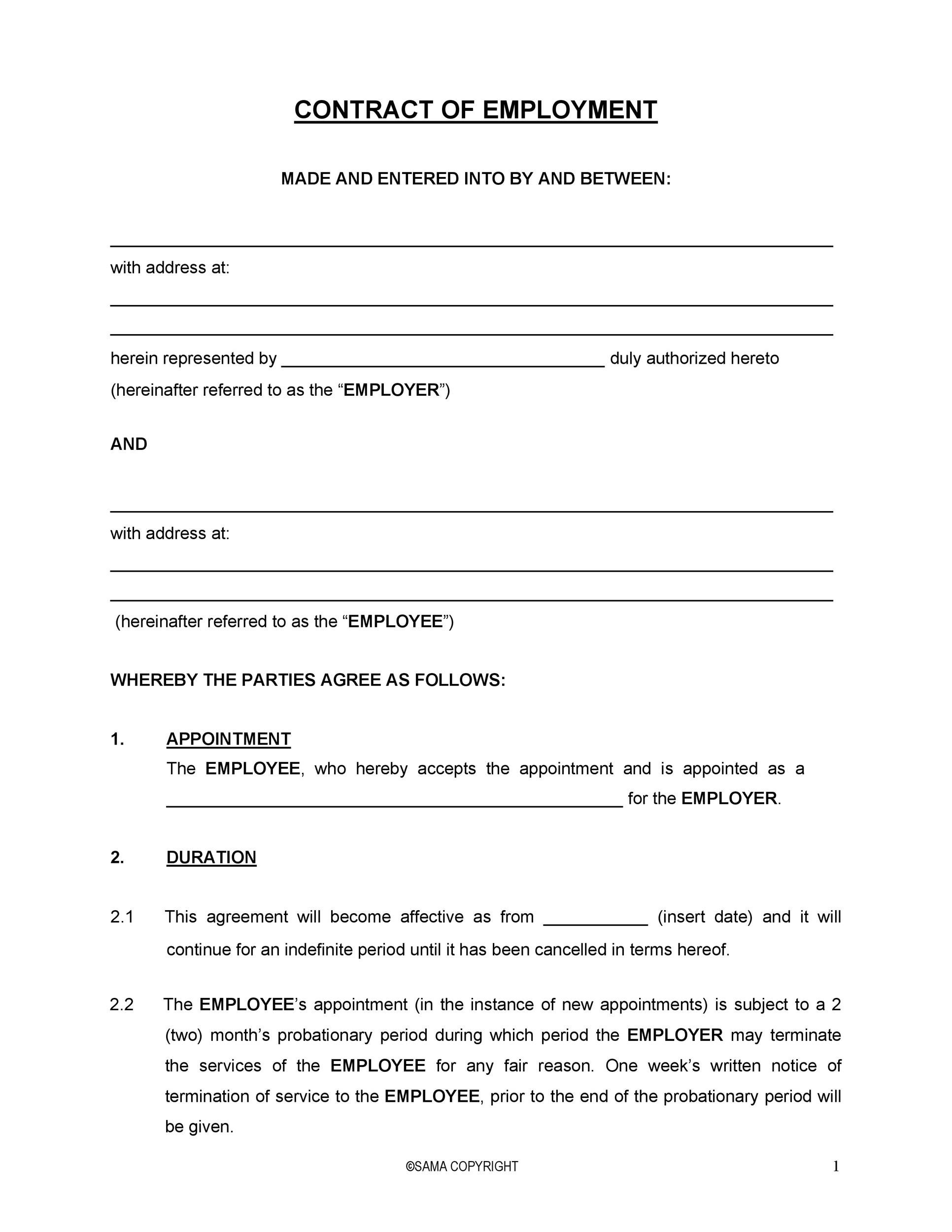 Free Printable Employment Contract Sample Form Generic Free Printable 