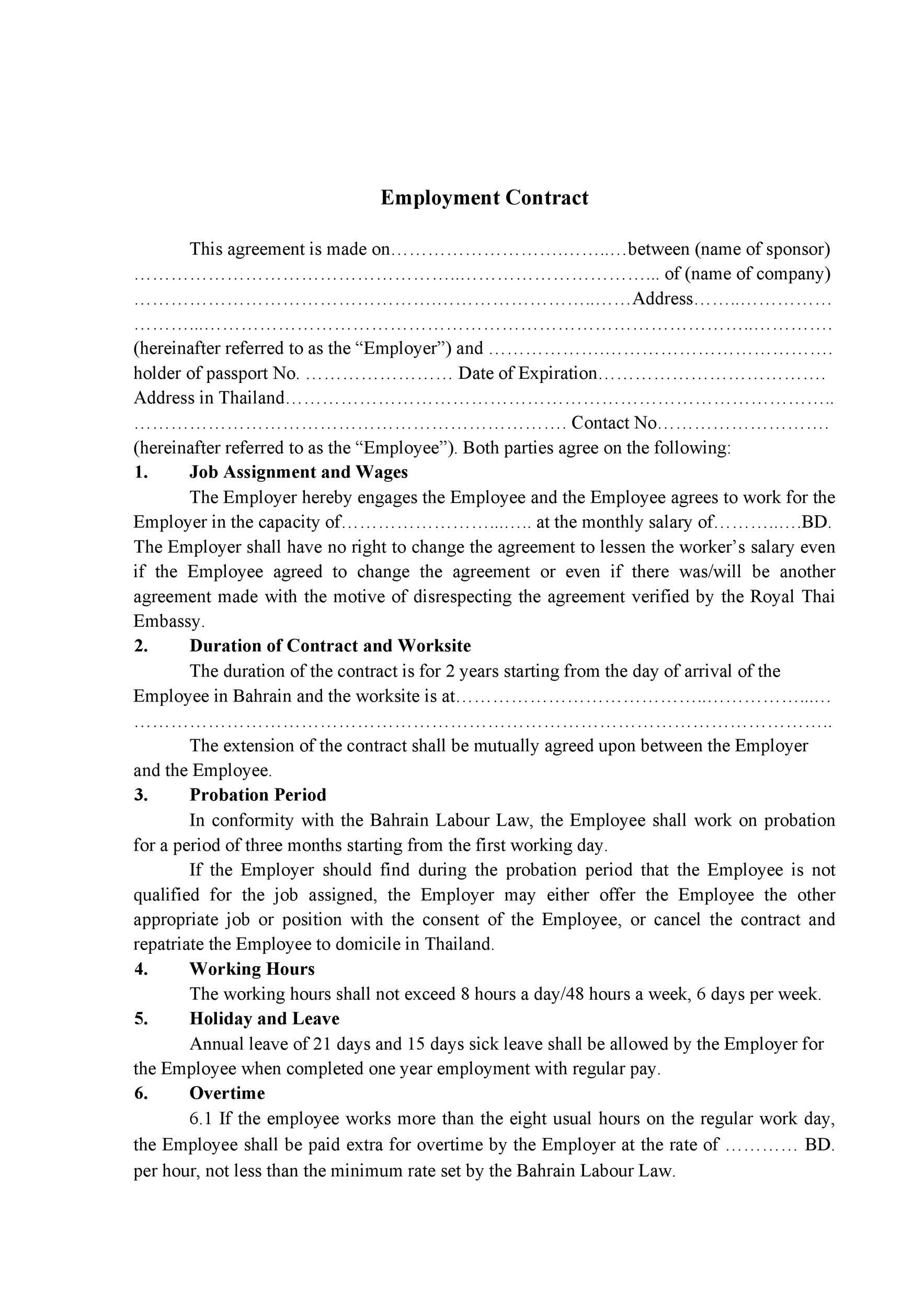 Free employment contract 30