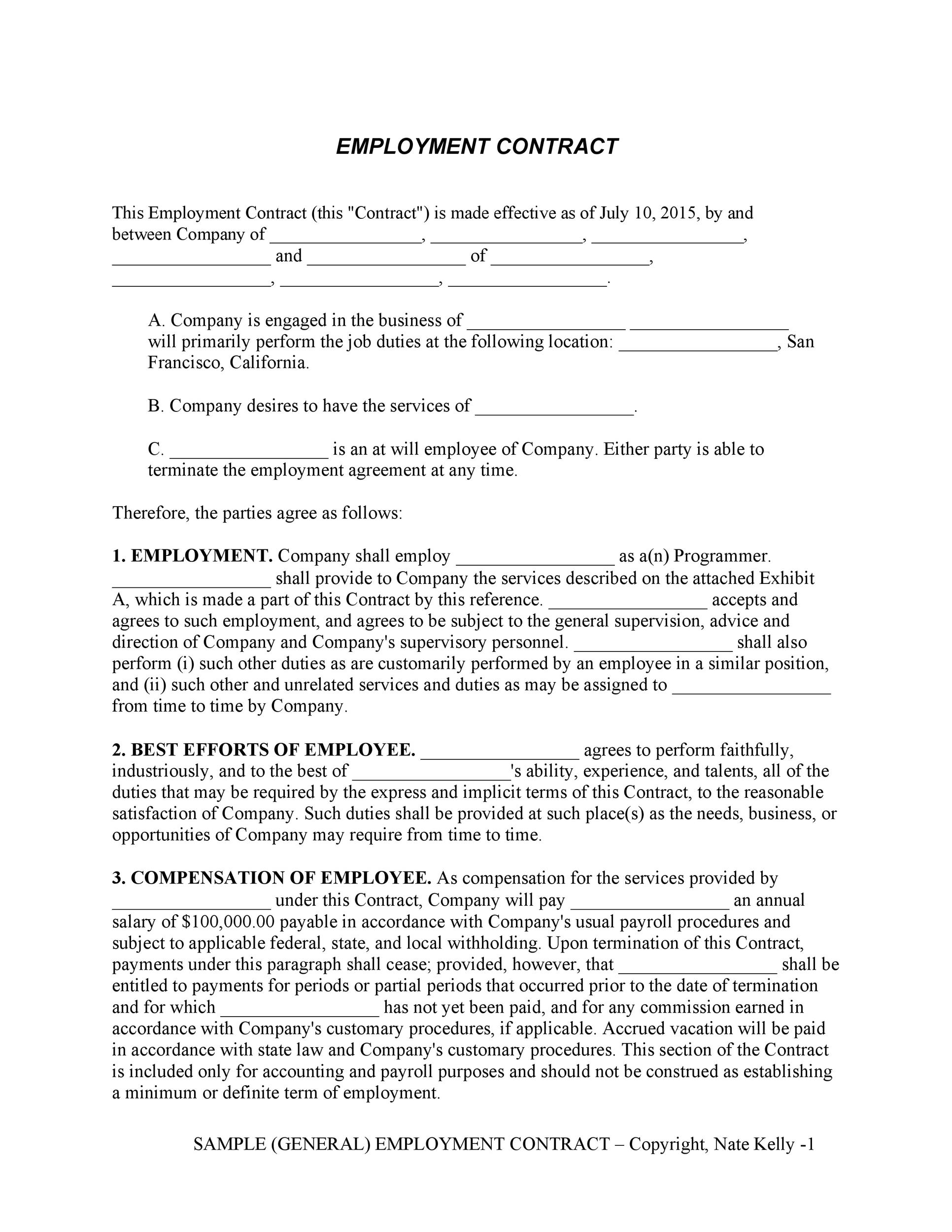 Employment Contract Template New York