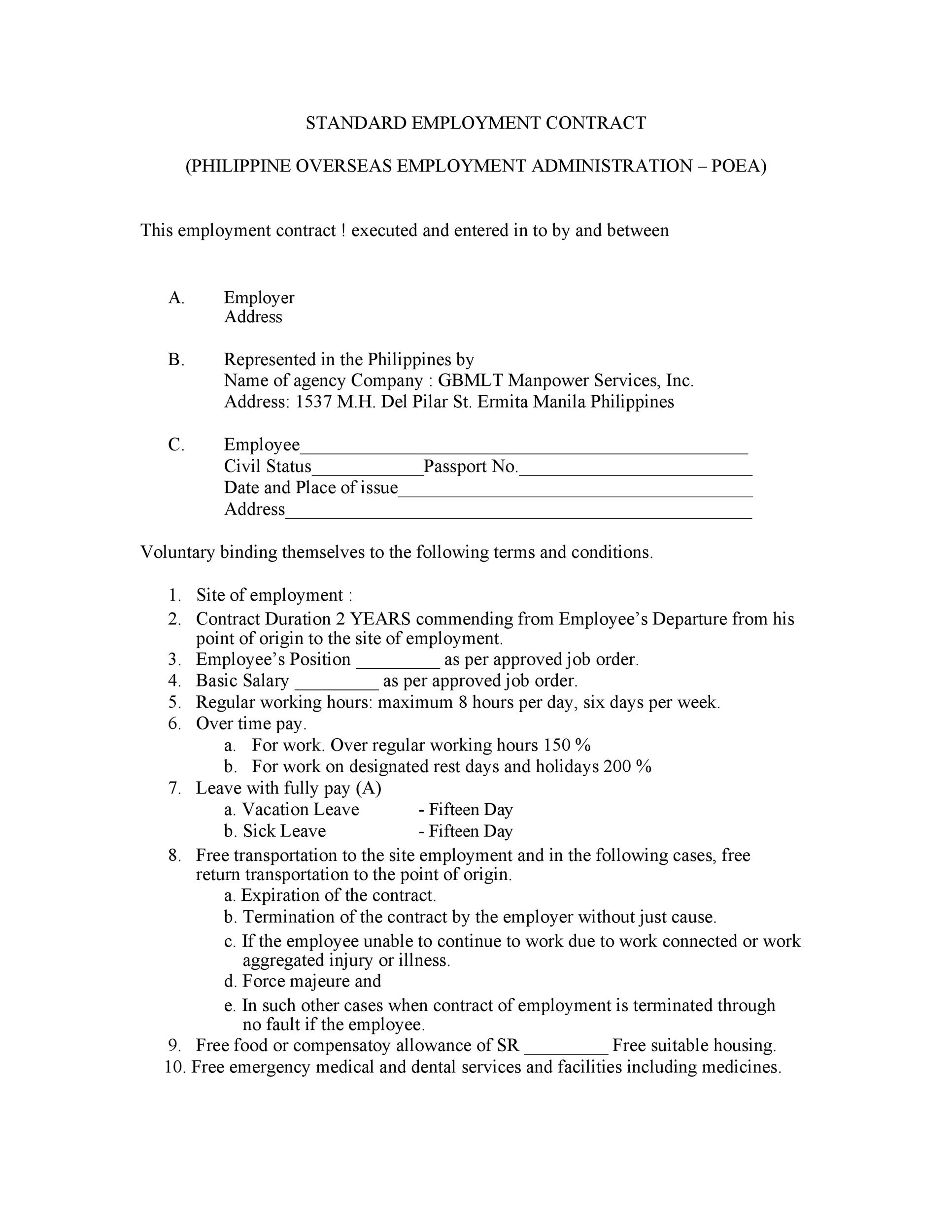 Free employment contract 37