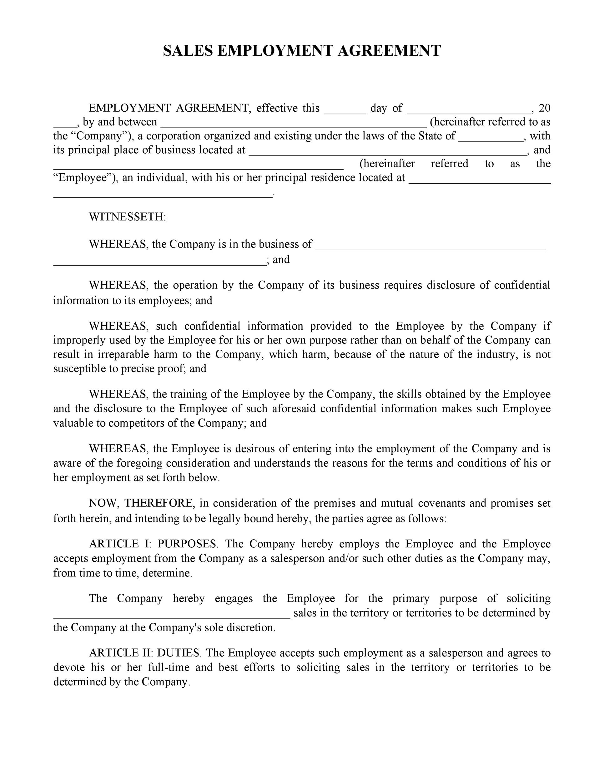 Employment Agreement Template Free Download from templatelab.com
