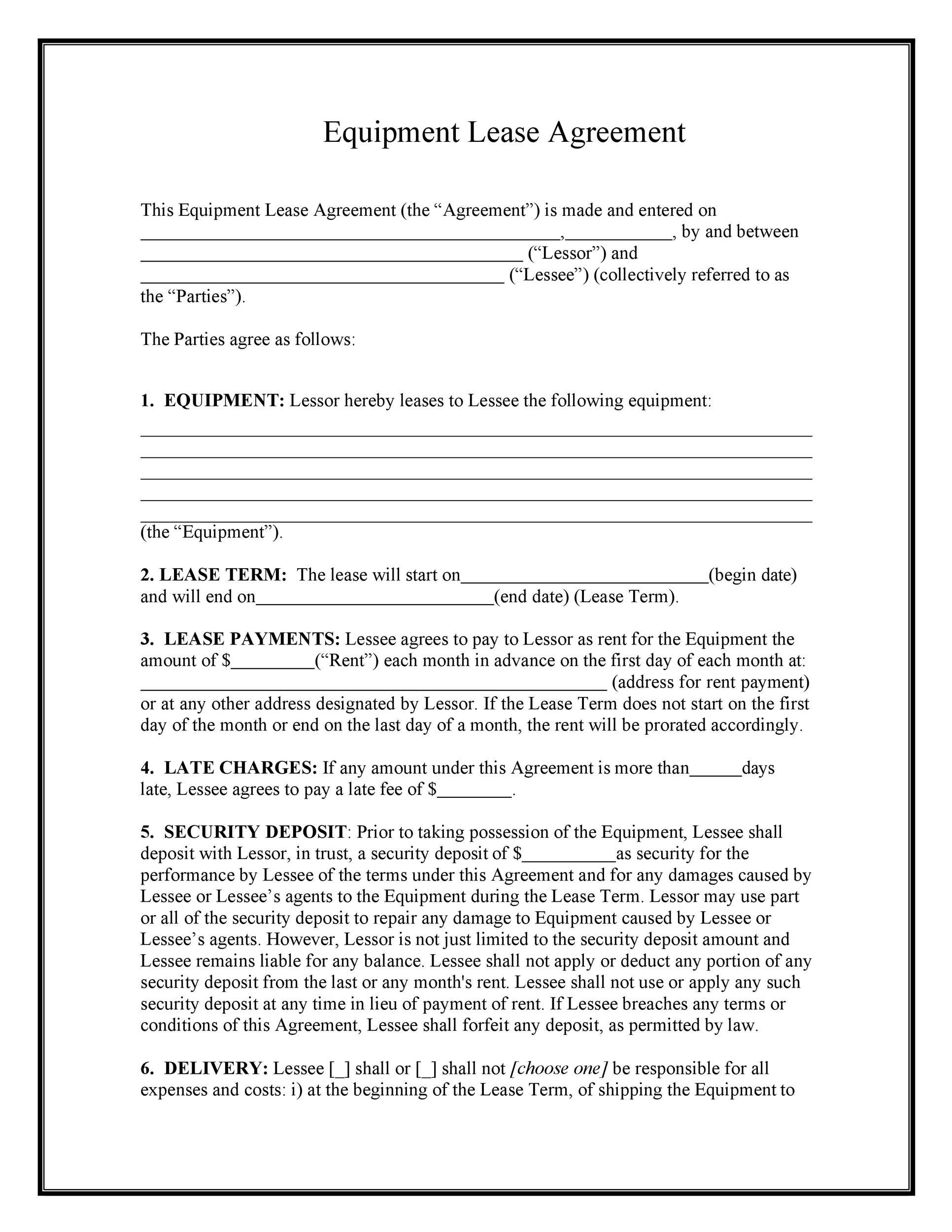 construction equipment rental agreement template With commercial lease agreement template word