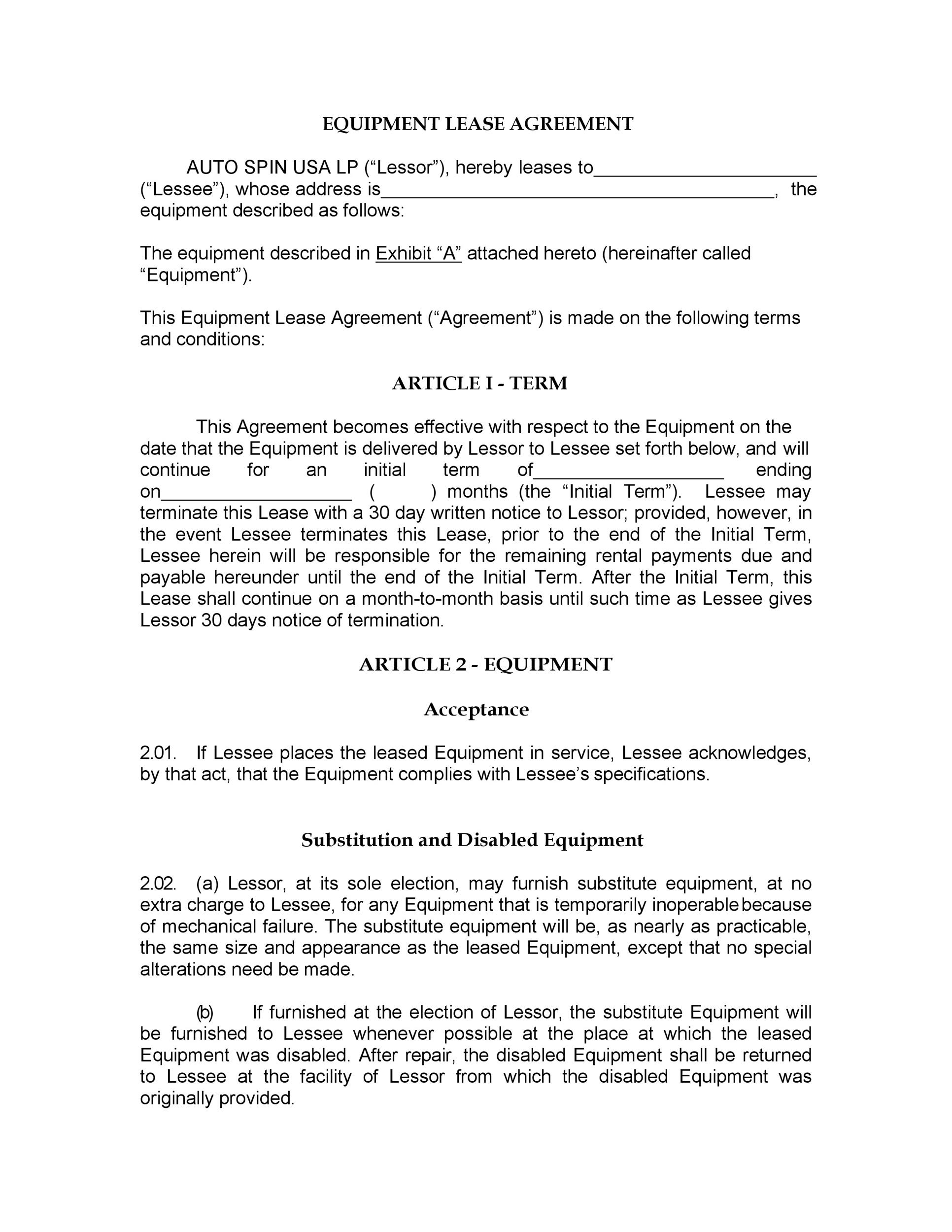 Free equipment lease agreement 09