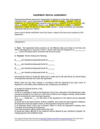 44 simple equipment lease agreement templates templatelab