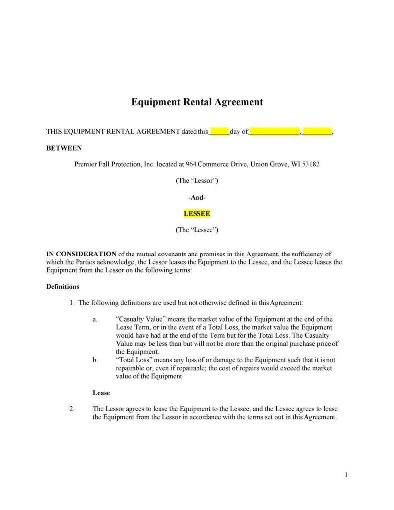 44 Simple Equipment Lease Agreement Templates [Word, PDF]