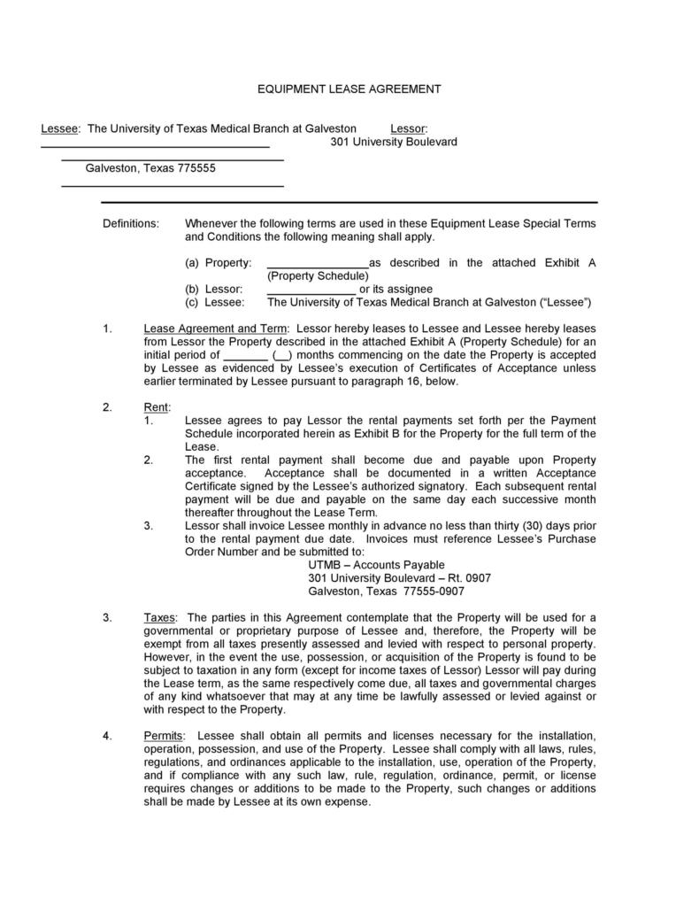 44 simple equipment lease agreement templates templatelab