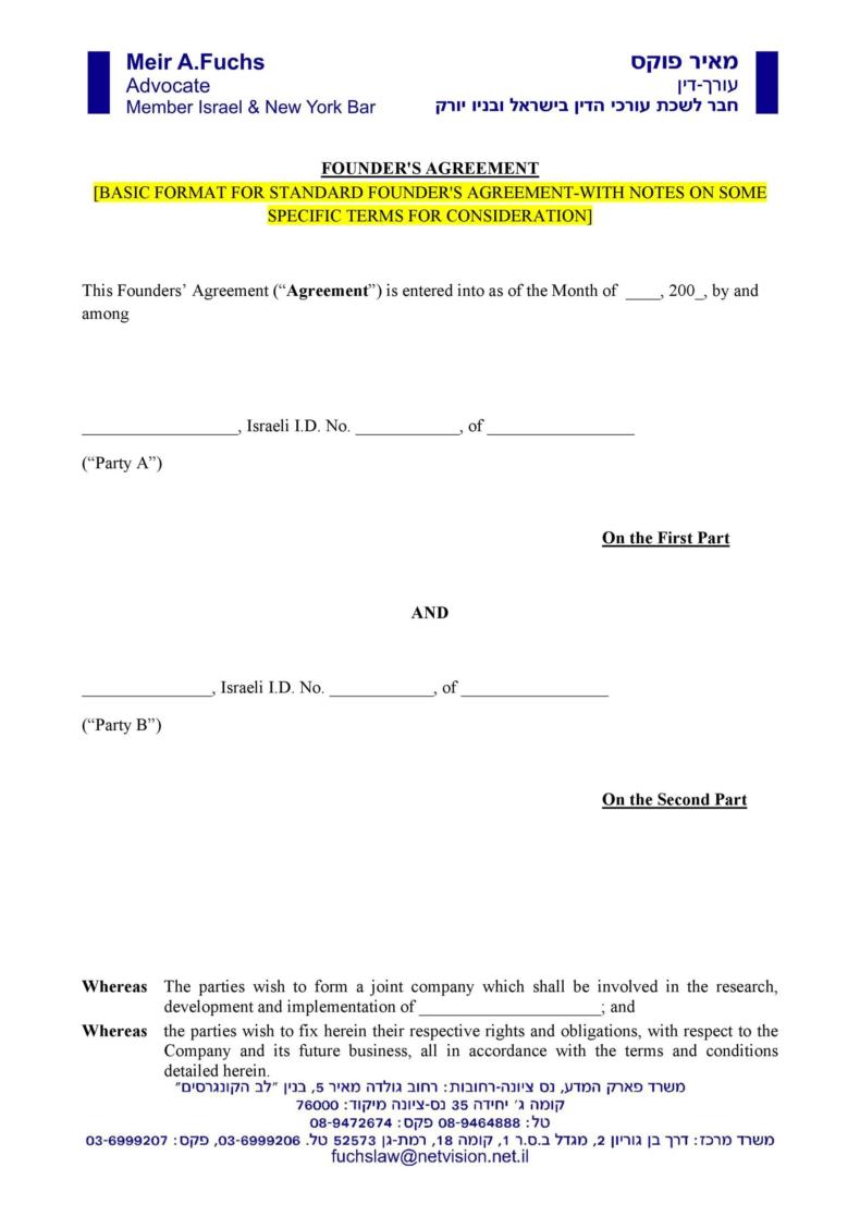 Startup Founders Agreement Template