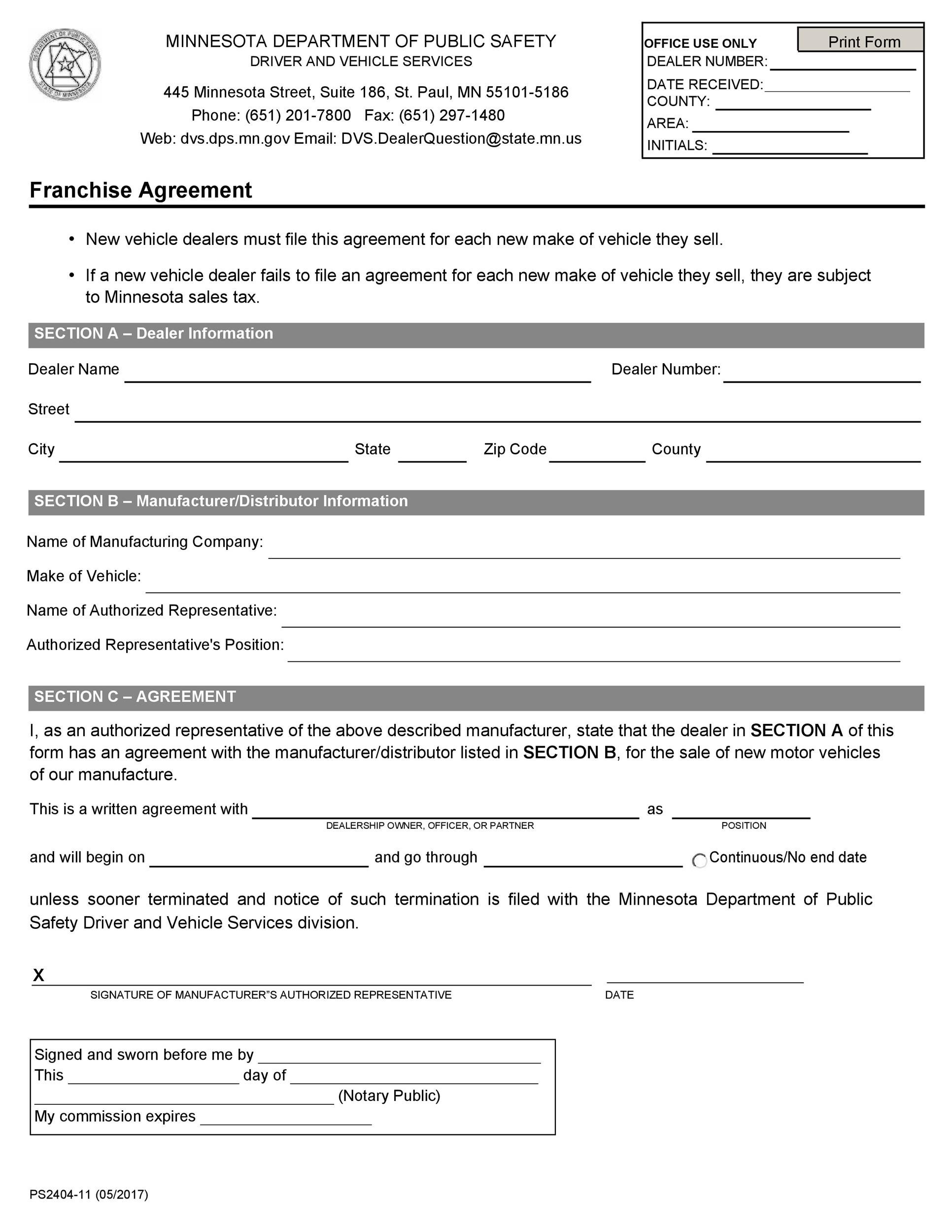 Franchise agreement template free download