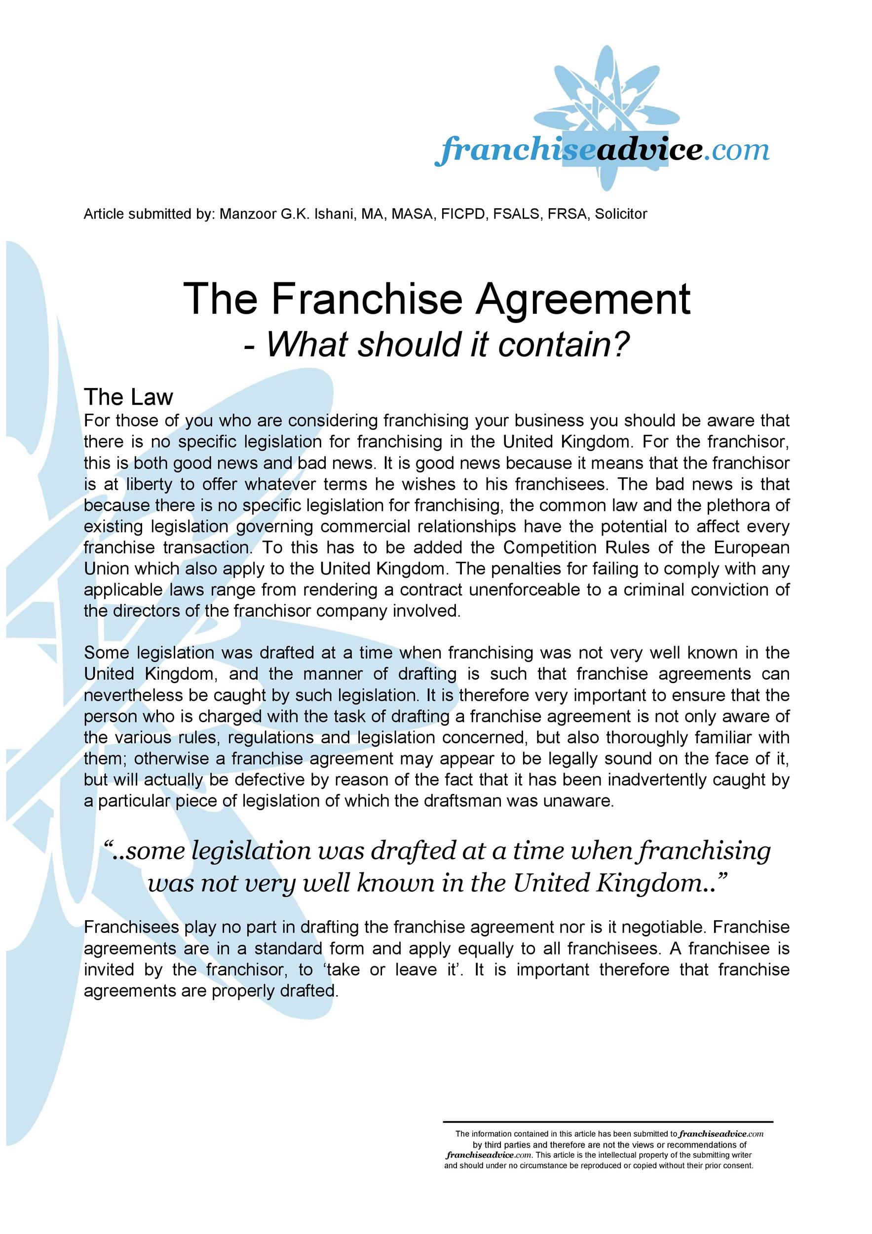 Free franchise agreement 49