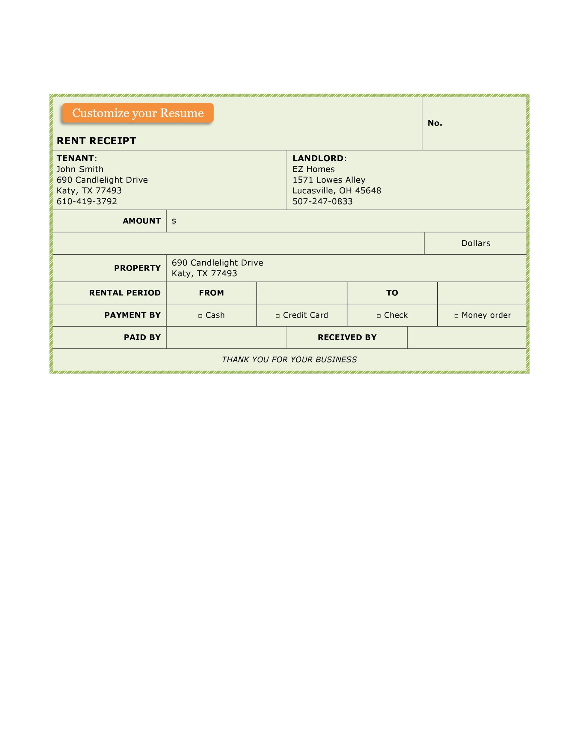 Printable Landlord Rent Receipt Template Printable Free Templates ...