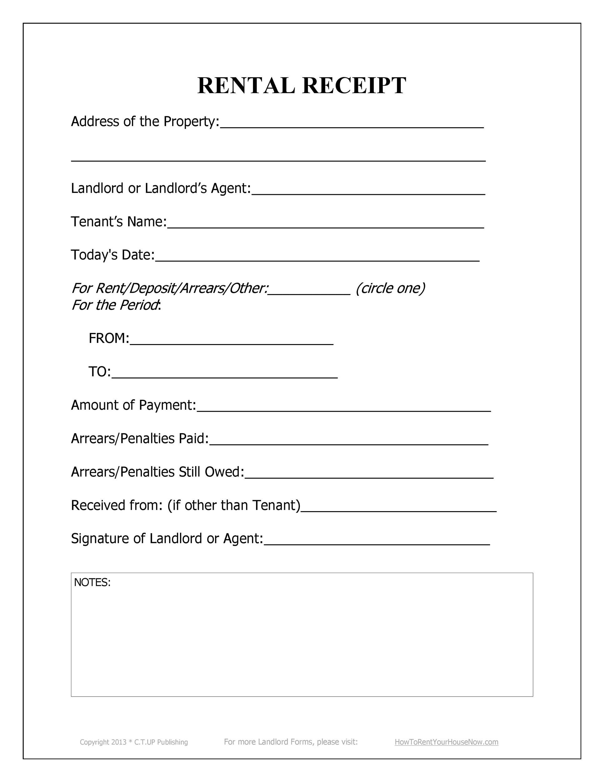 Security Deposit And First Month S Rent Receipt Template