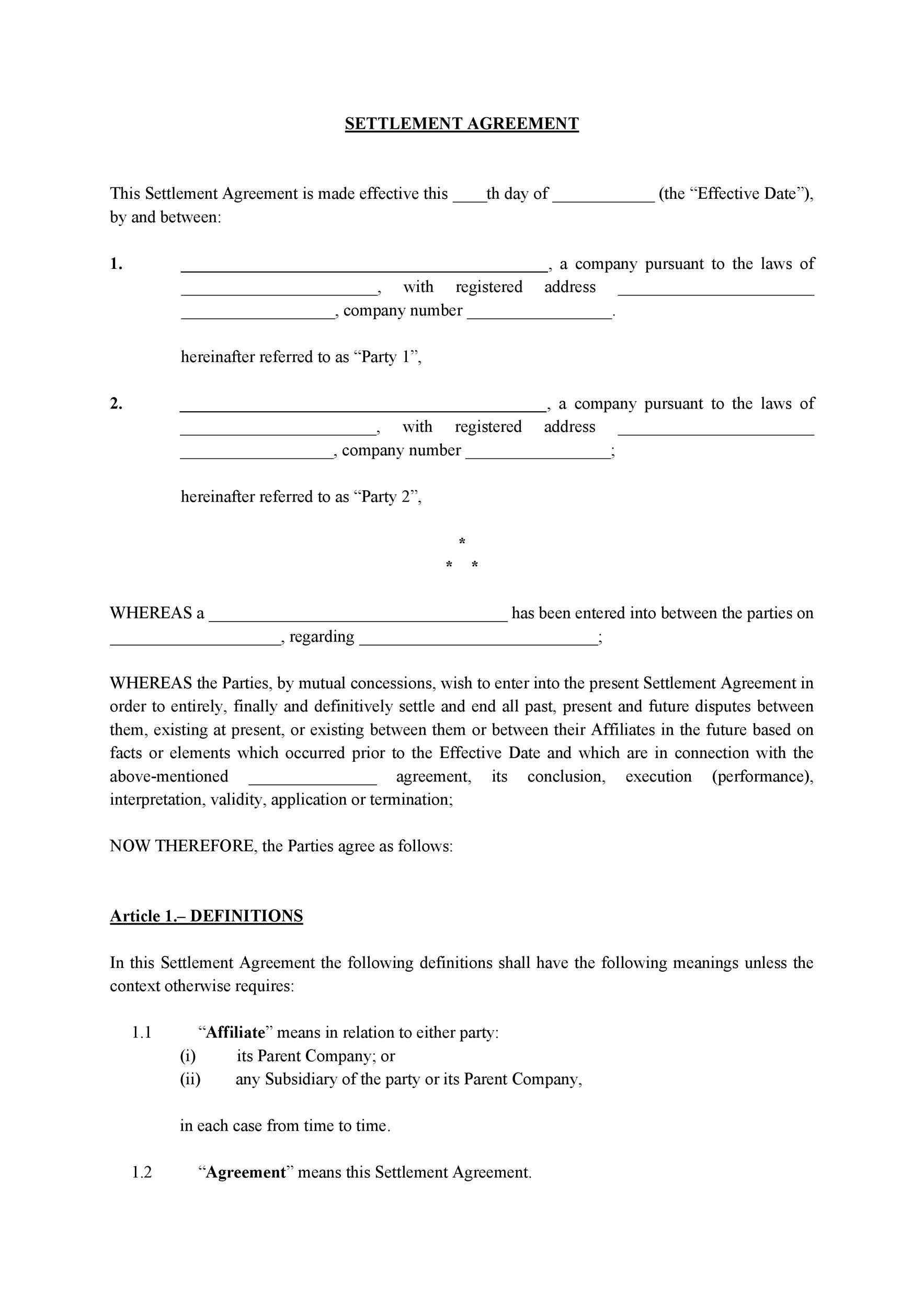 Sample Settlement Agreement Letter from templatelab.com