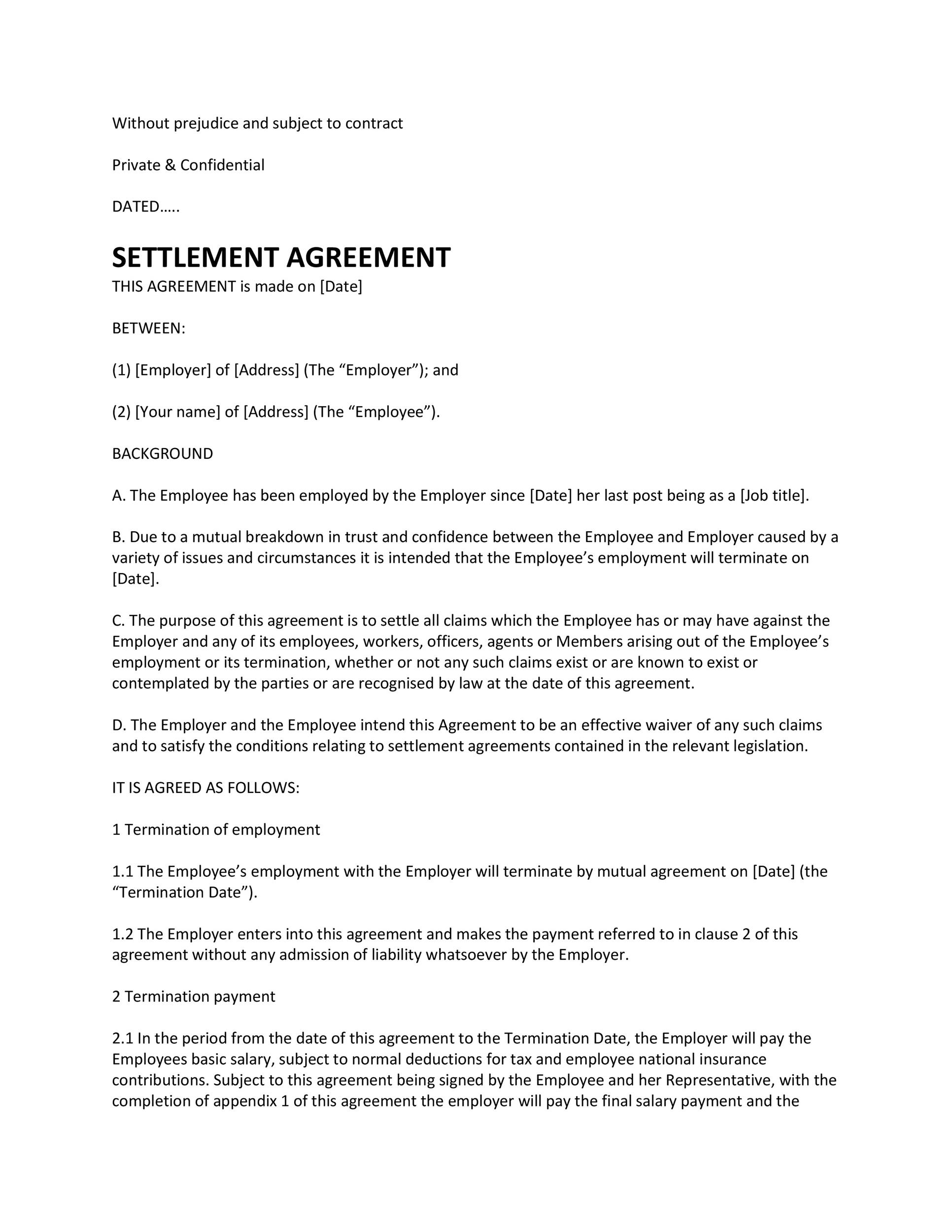 43 Free Settlement Agreement Templates [Divorce/Debt/Employment..]