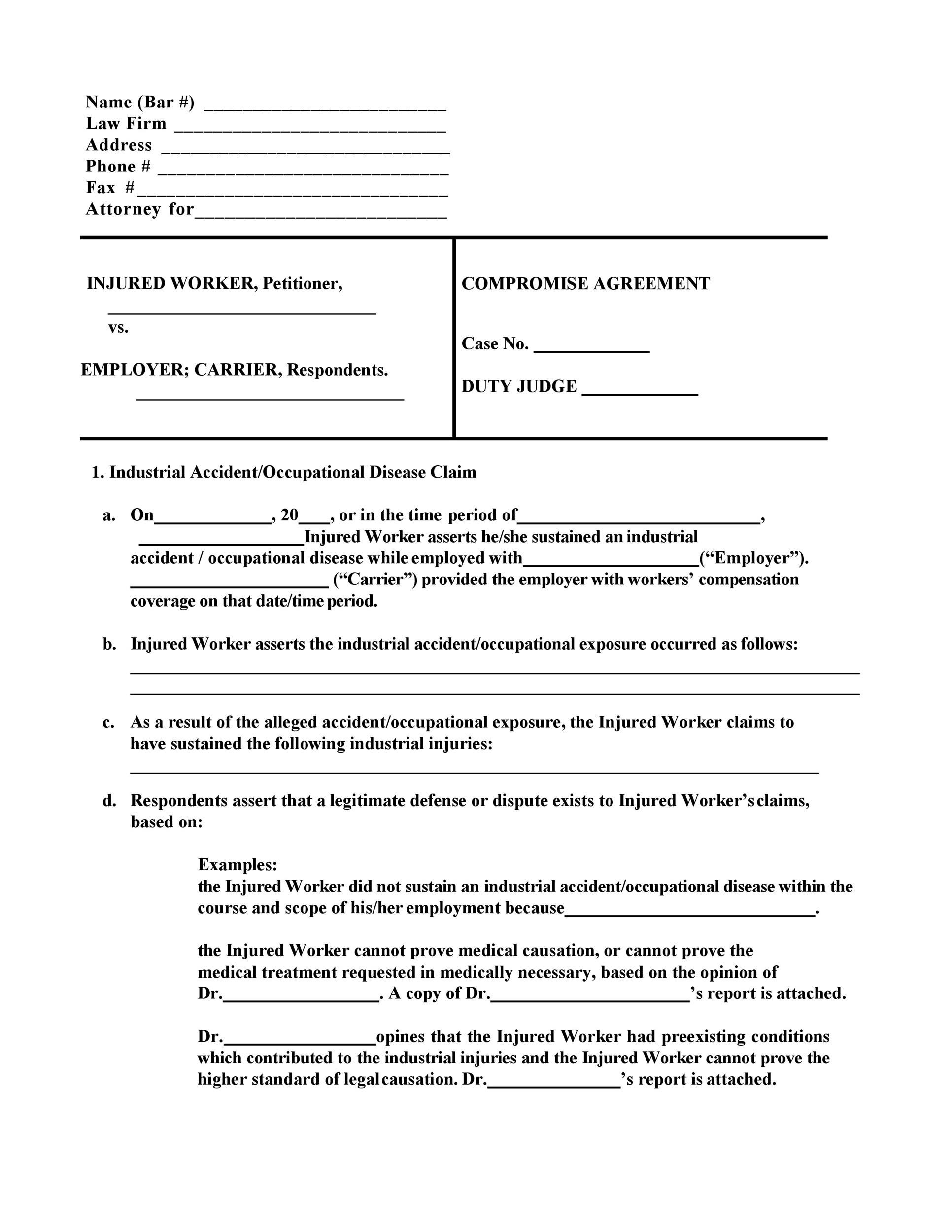 Free settlement agreement 40
