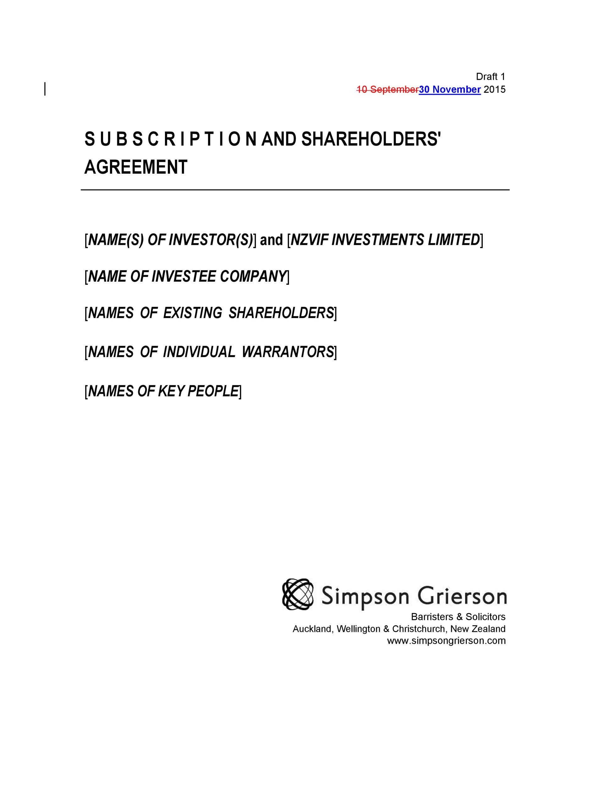 Shareholders Agreement Template For Small Business