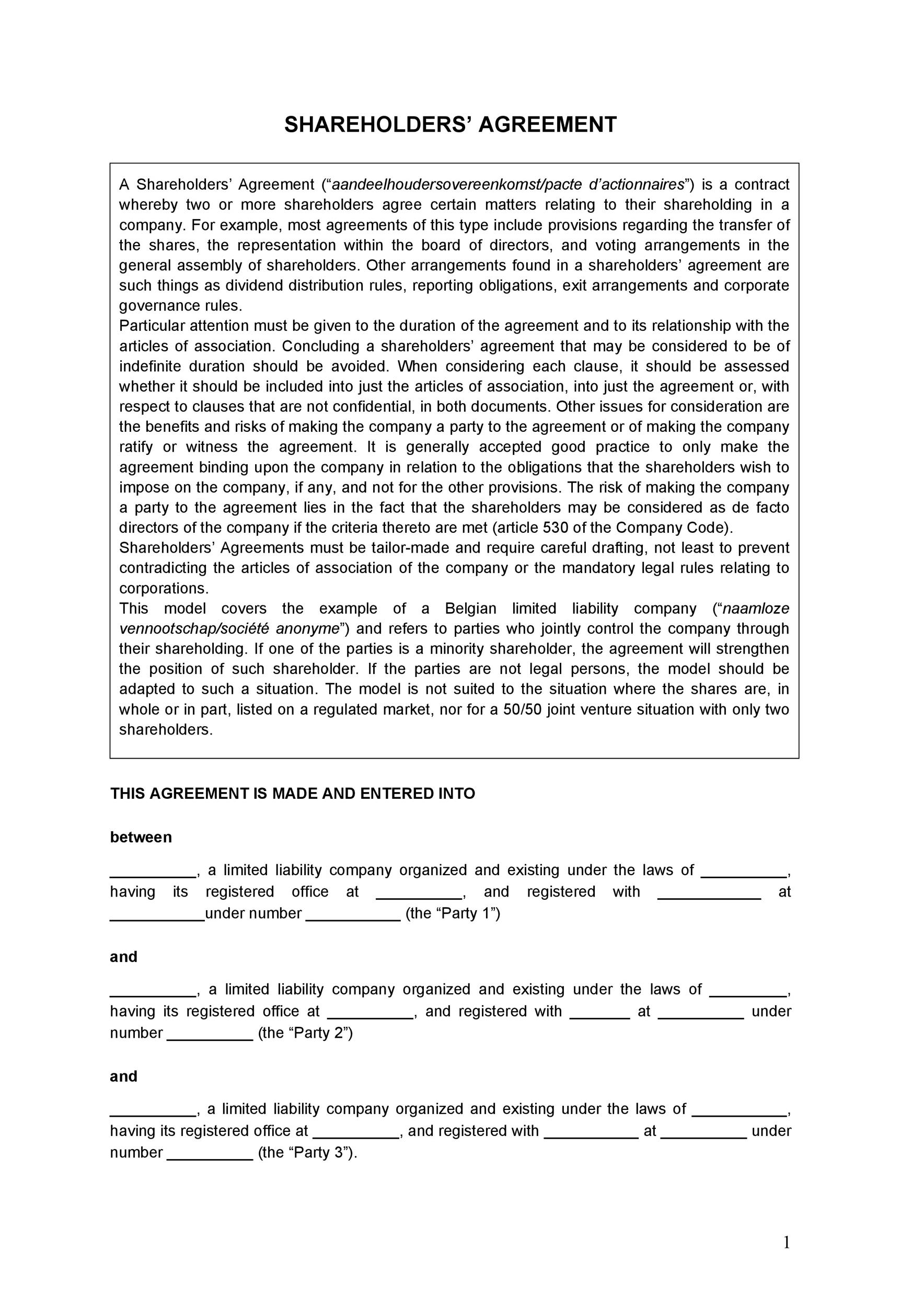 Nominee Shareholder Agreement Template