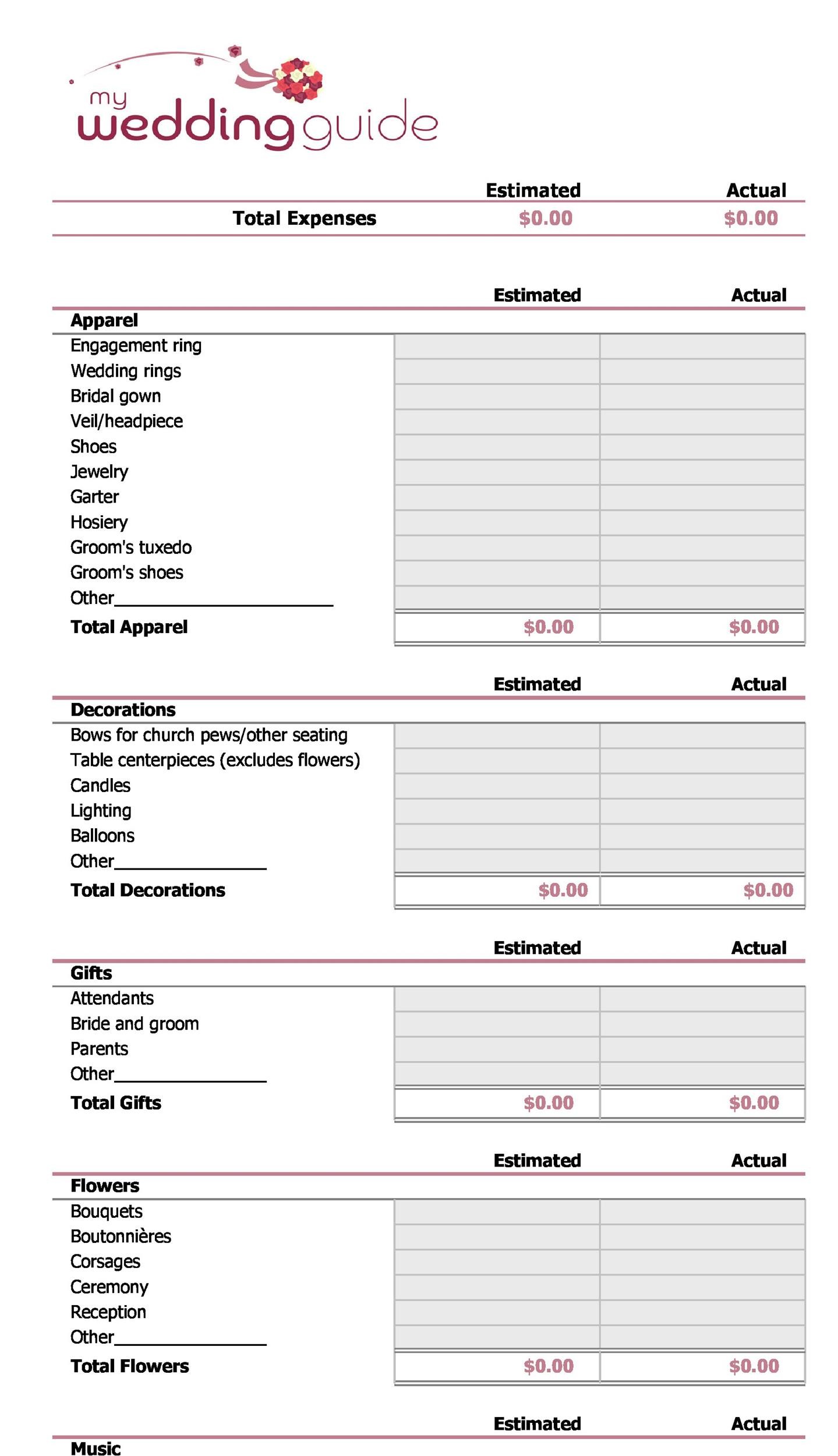 Wedding Expenses Spreadsheet Template from templatelab.com