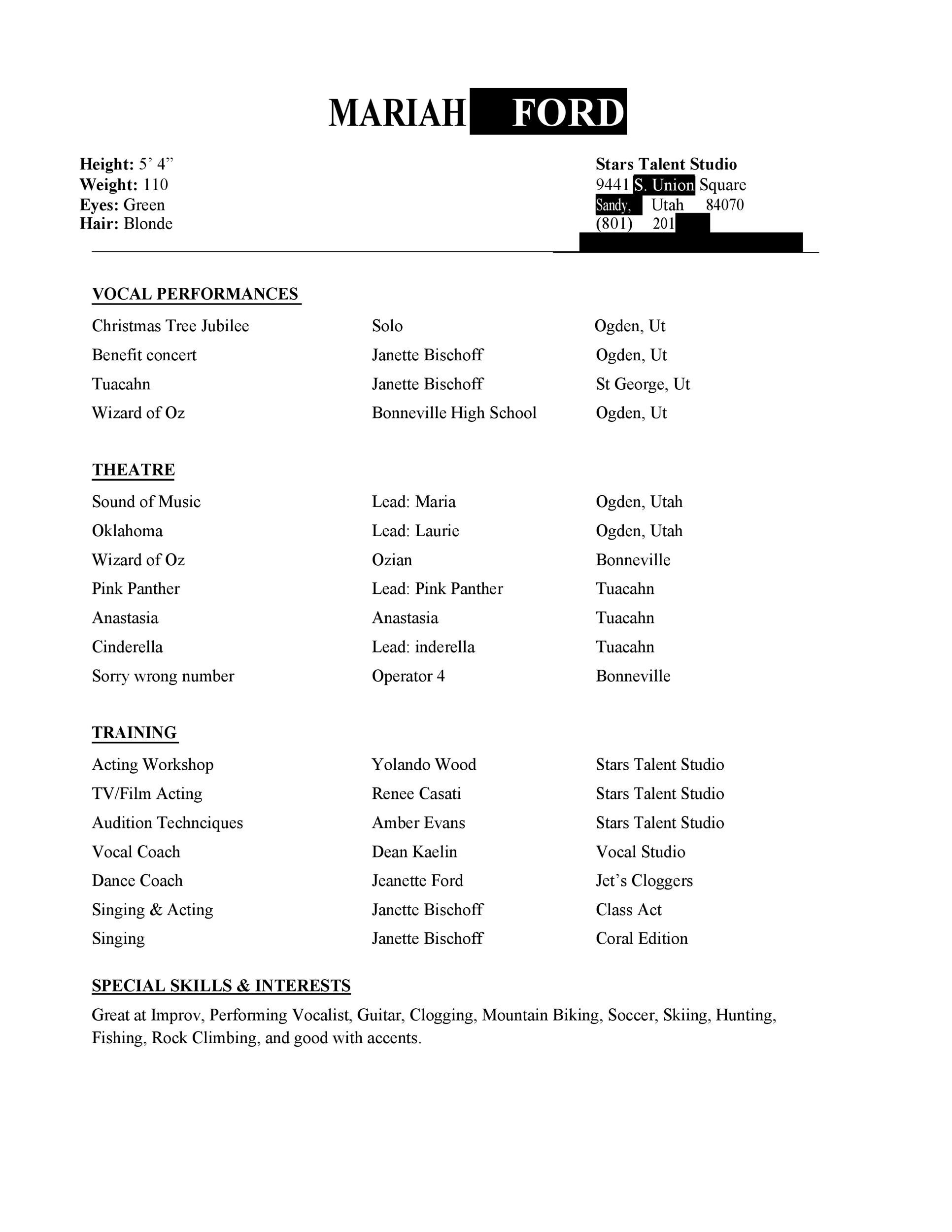 professional photo theater resume