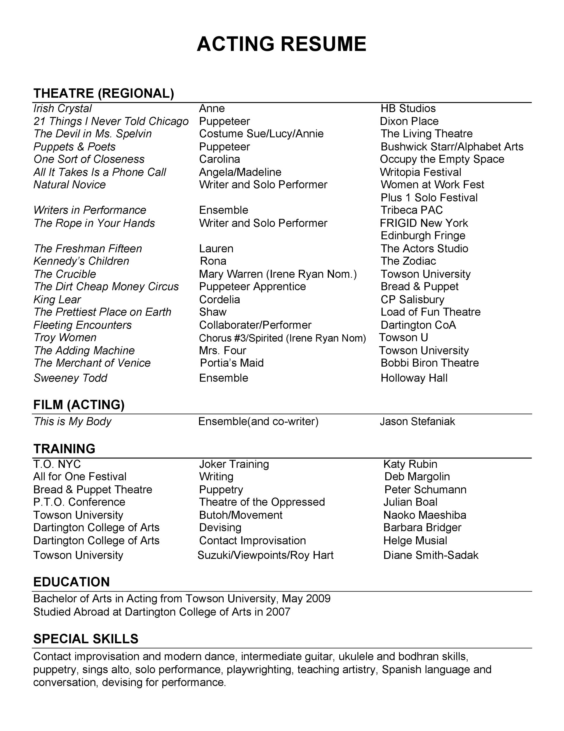 Free acting resume template 04