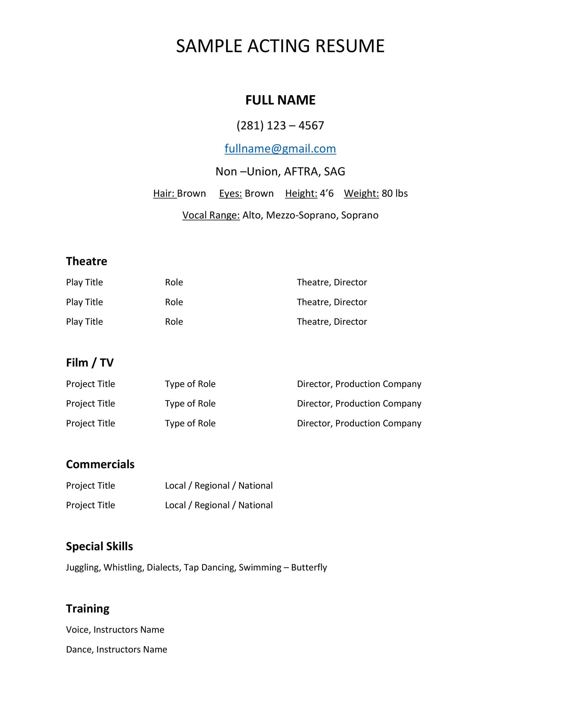 Acting Resume Template Google Docs from templatelab.com