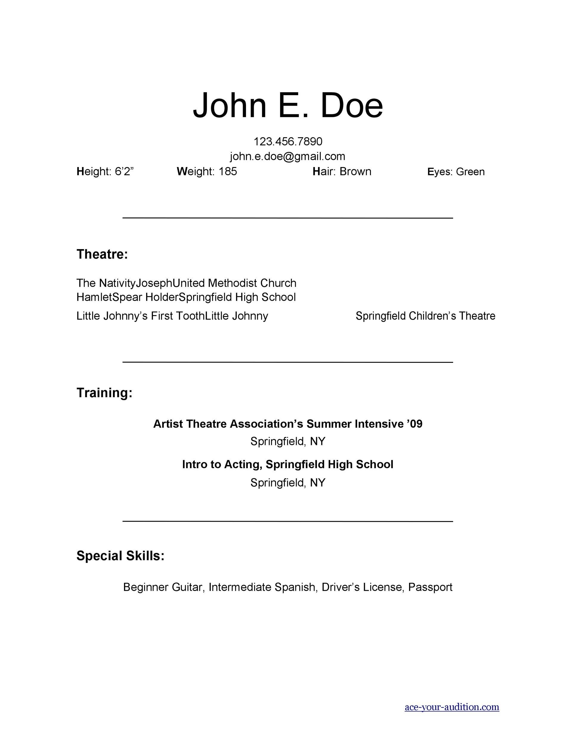 acting resume template Pertaining To Theatrical Resume Template Word