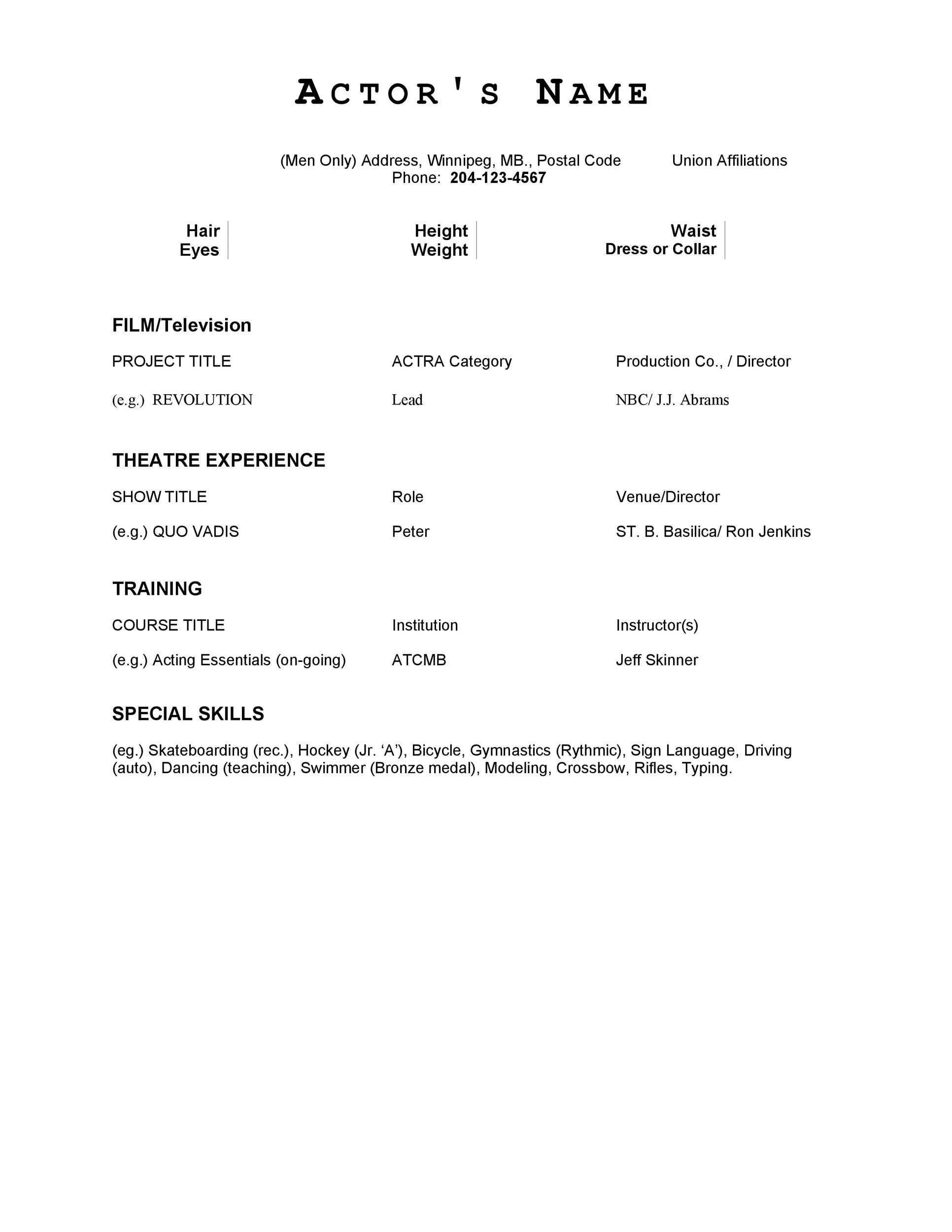 Free acting resume template 11