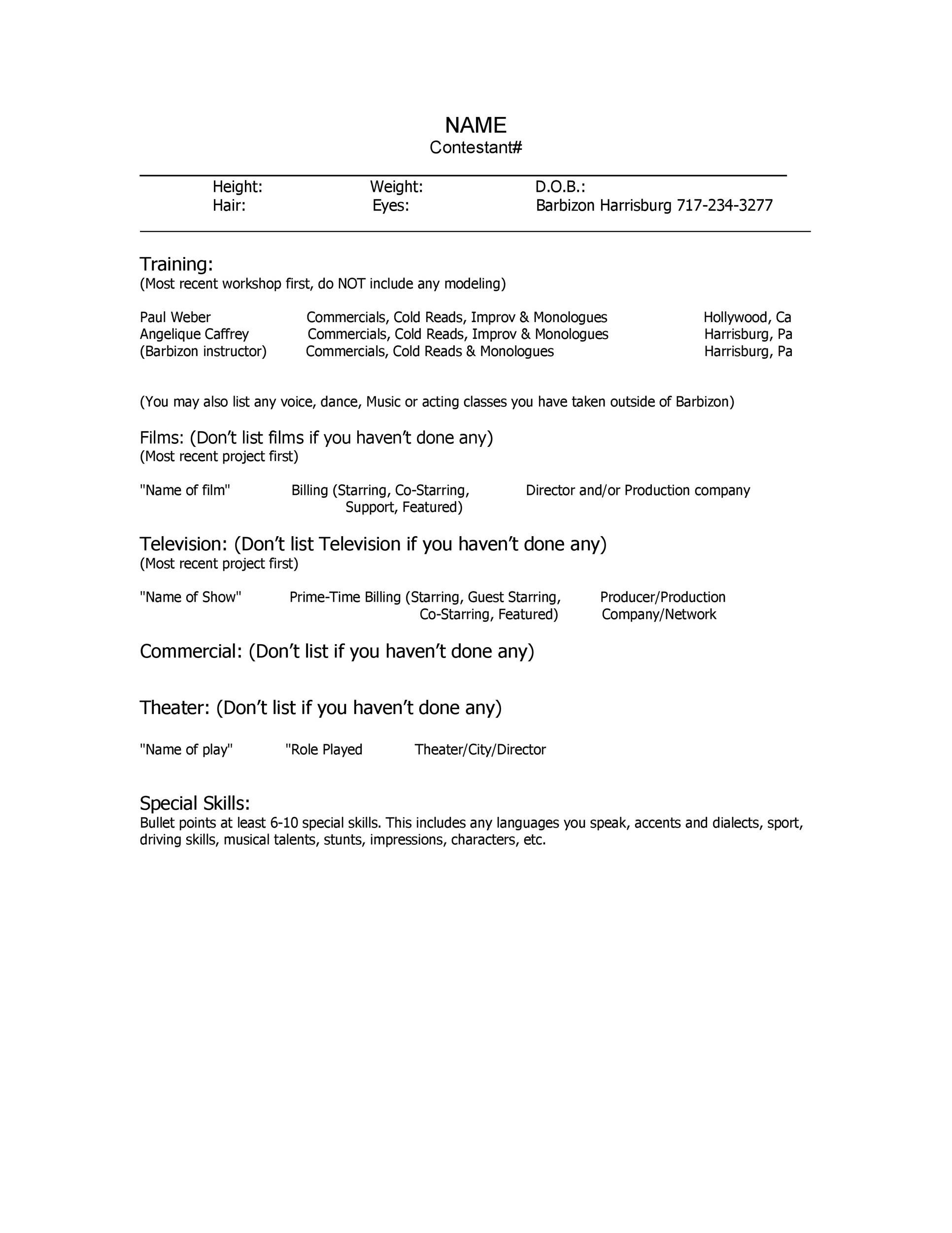 Free acting resume template 12