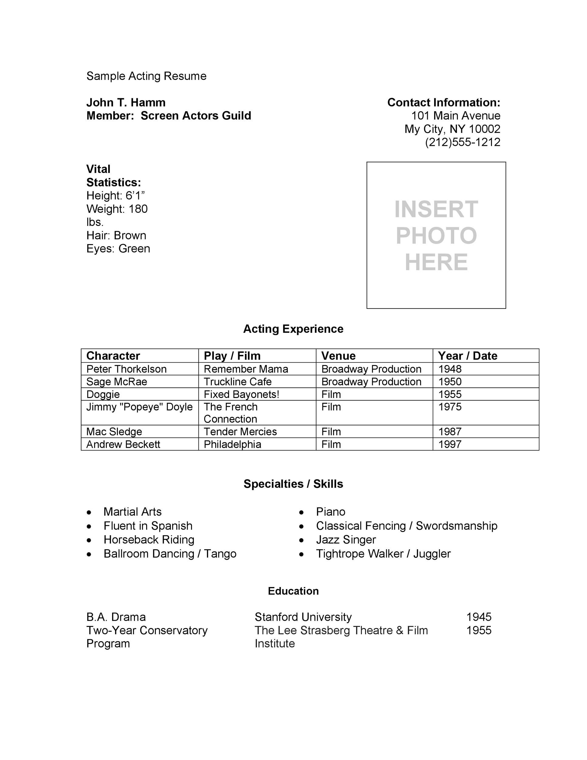 Free acting resume template 14