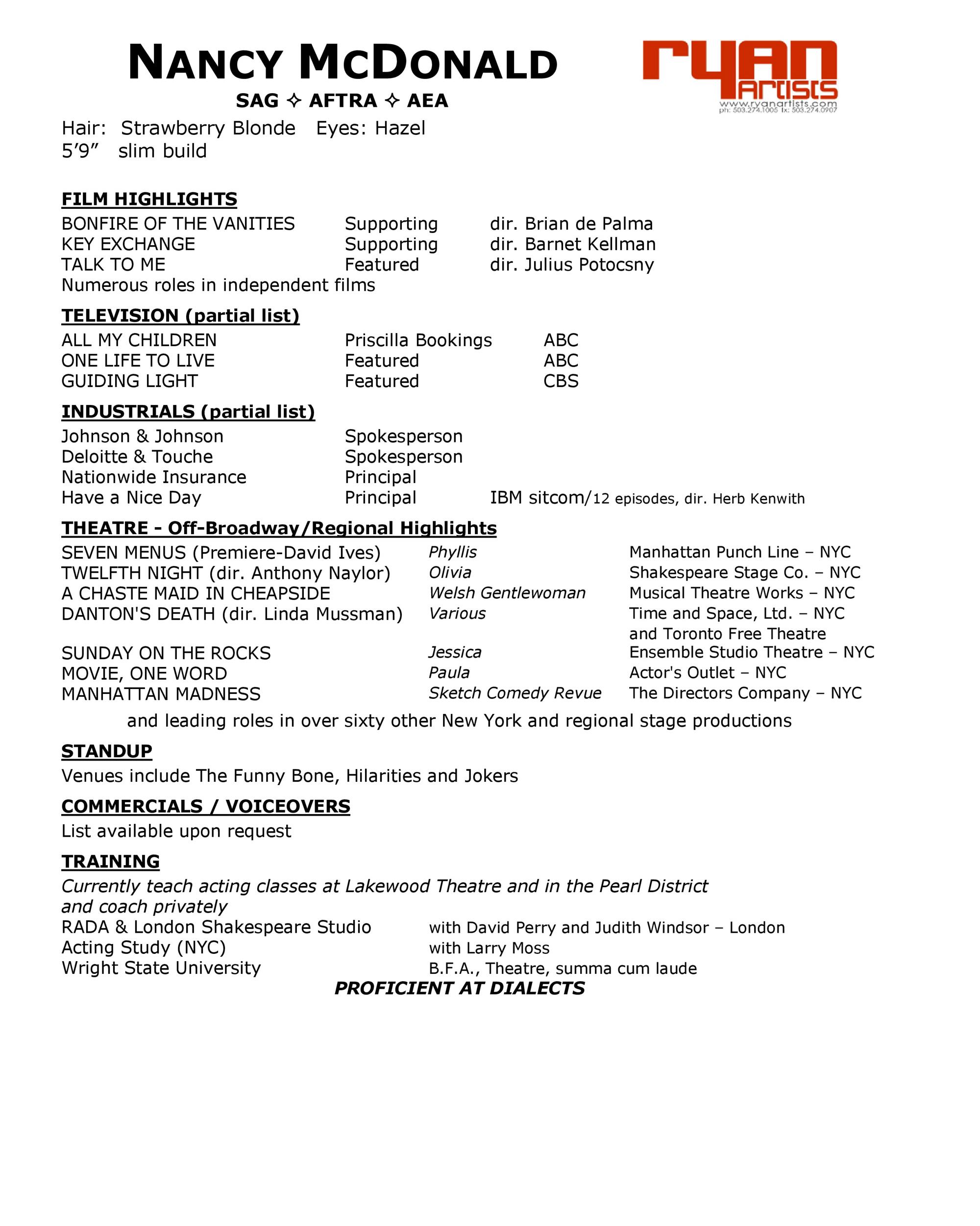 Free acting resume template 28