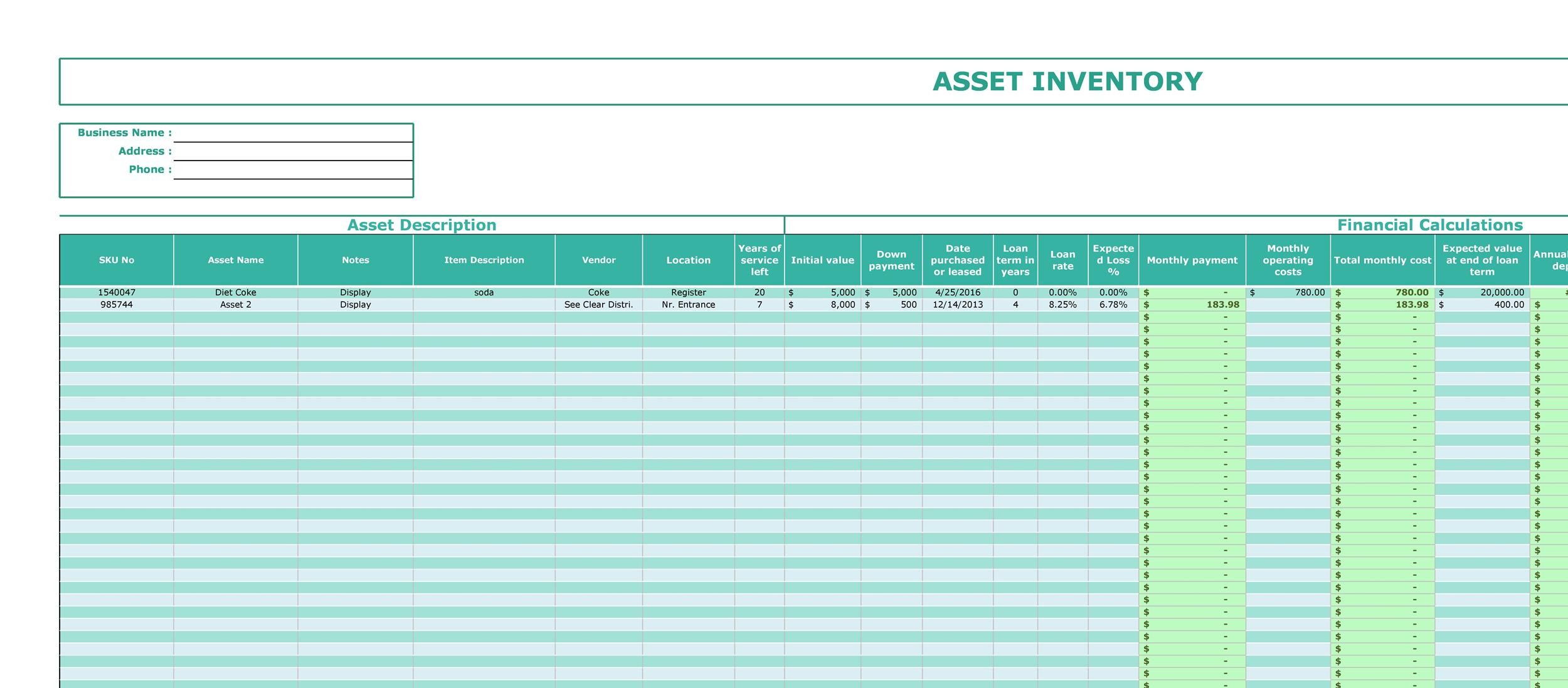 Free asset list template 18