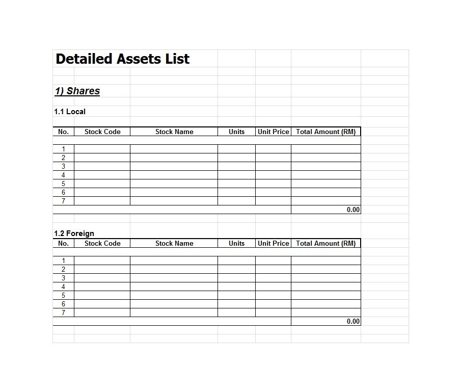 Free asset list template 34