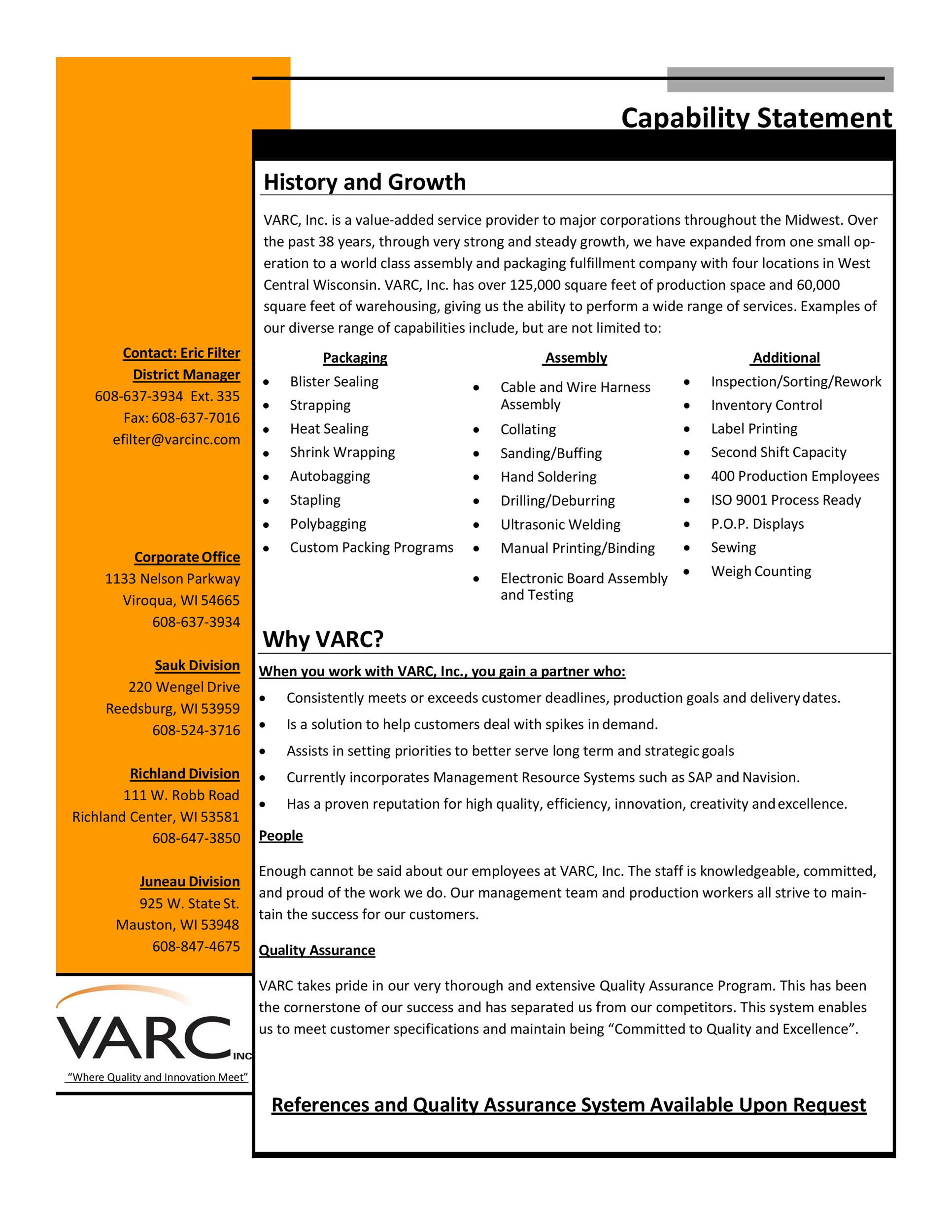 Capability Statement Template For Government Contractors