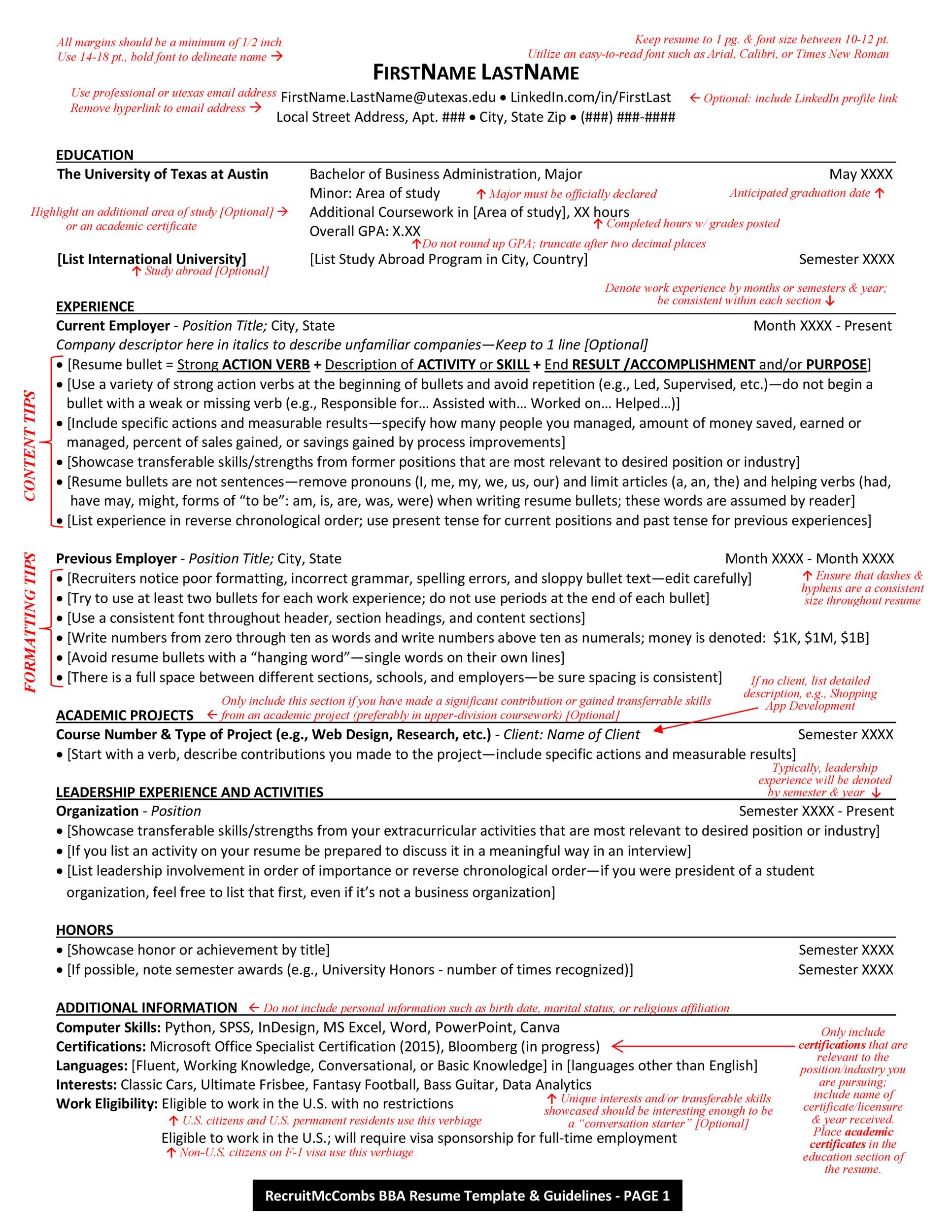 college student resume form