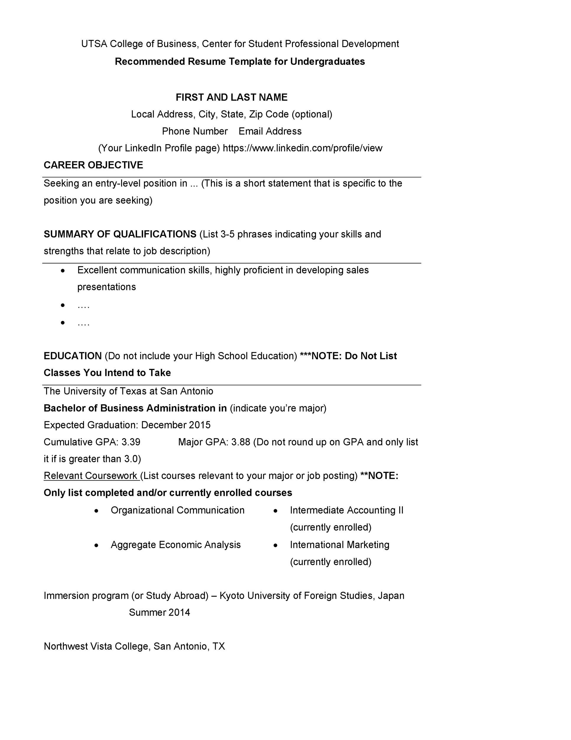 student resume letter template