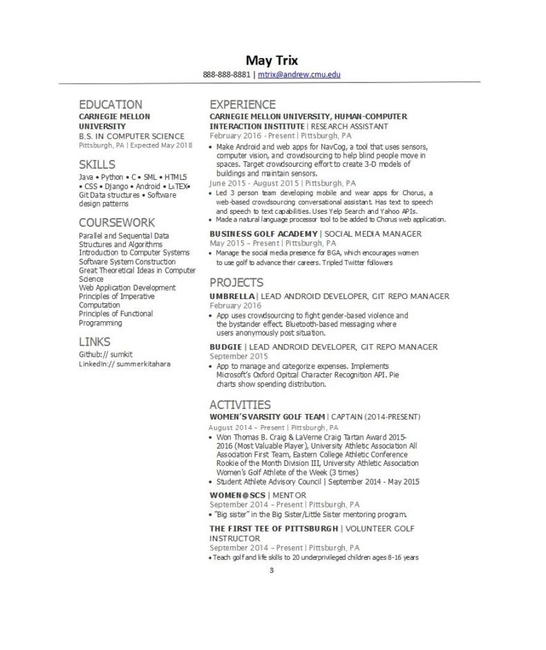college resume template examples