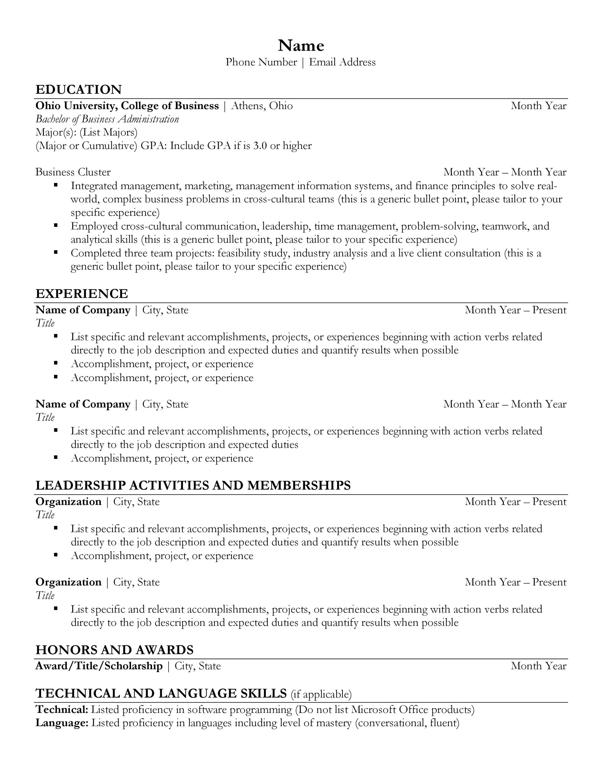 free college application resume template