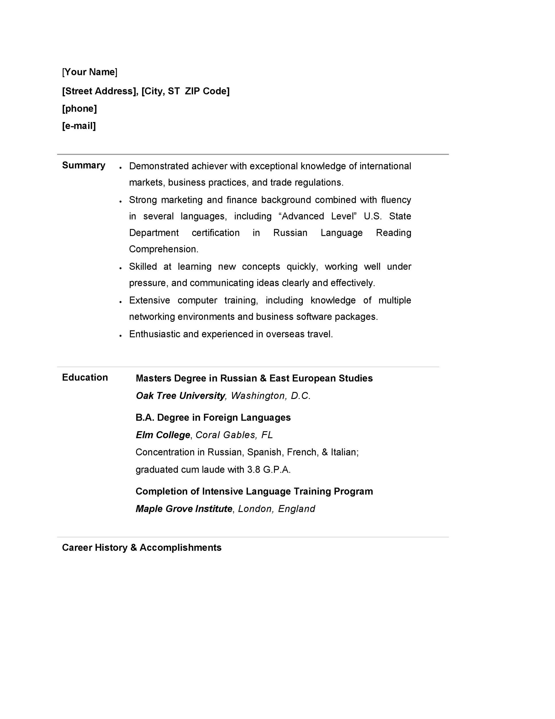 Free college resume template 44