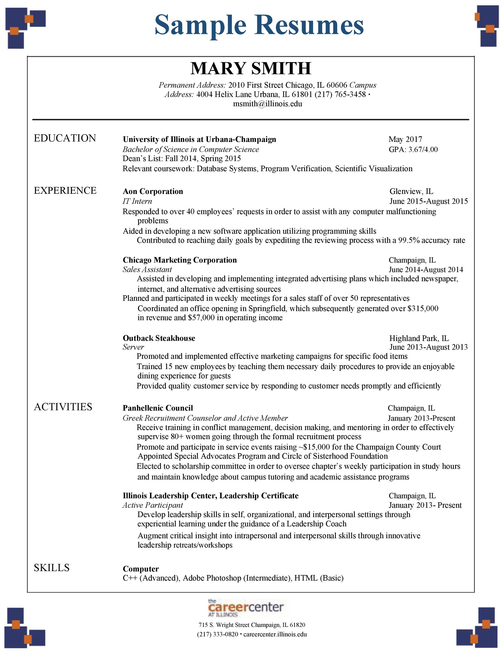 College Applicant Resume Template Database