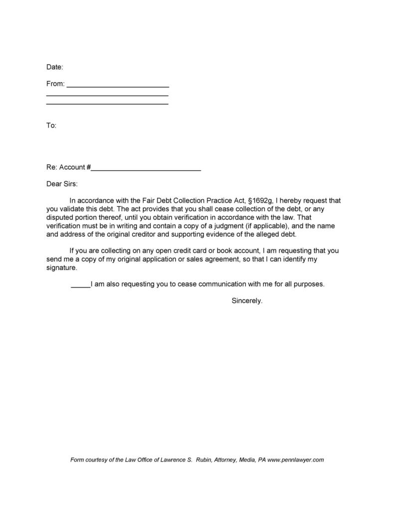 Collection Agency Debt Validation Letter Template