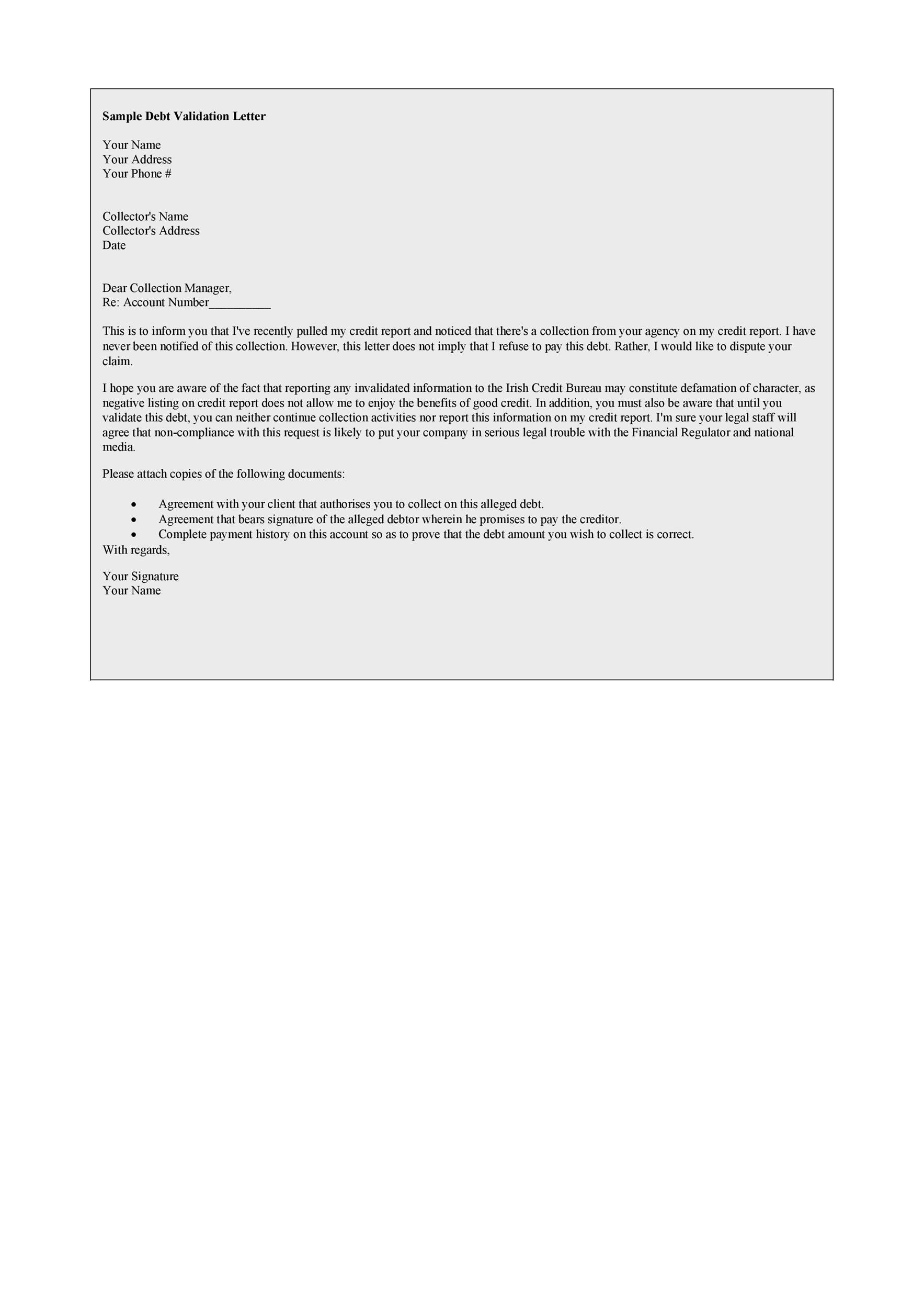 50 Free Debt Validation Letter Samples Templates Á Templatelab