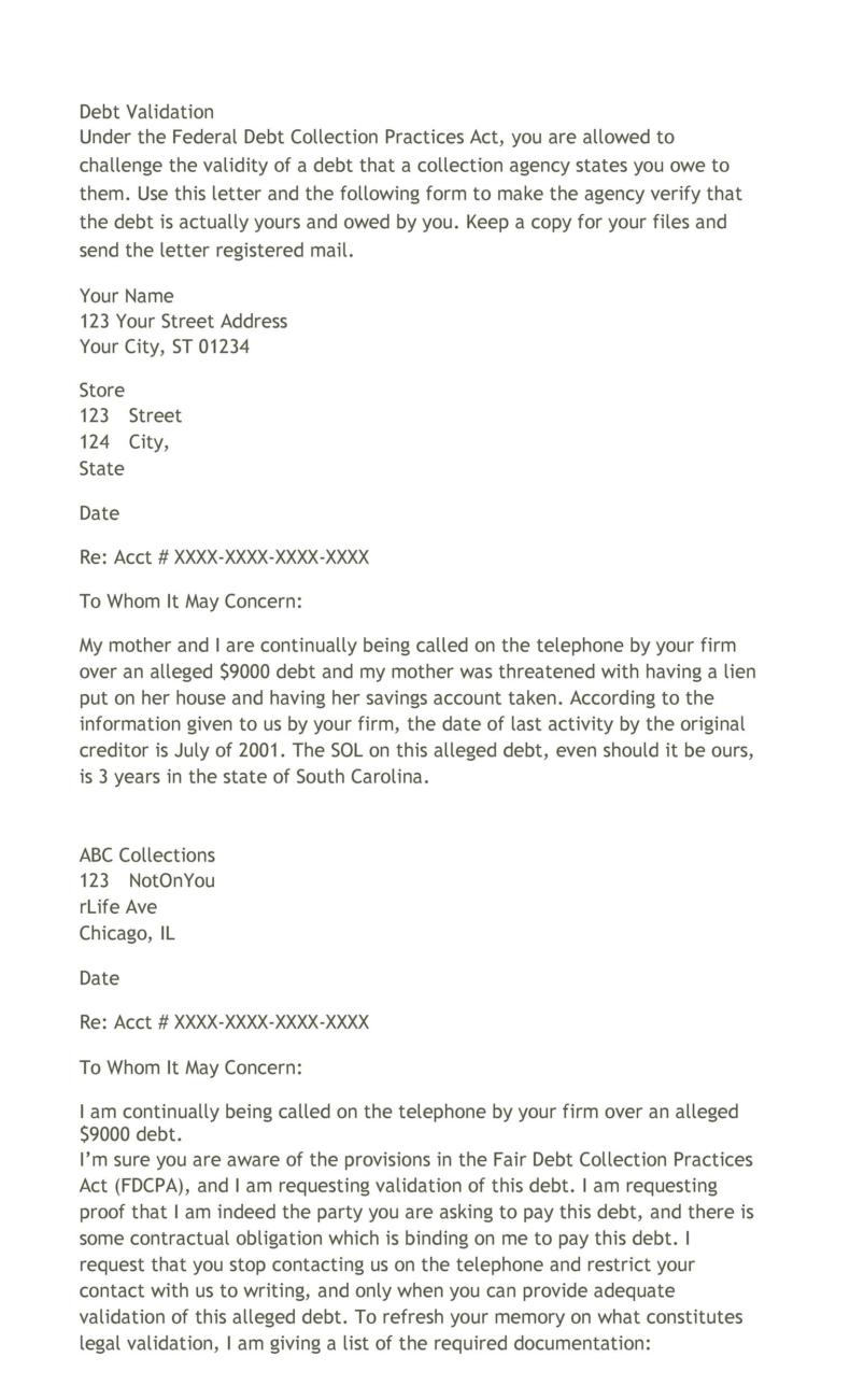 Validation Of Debt Letter Template