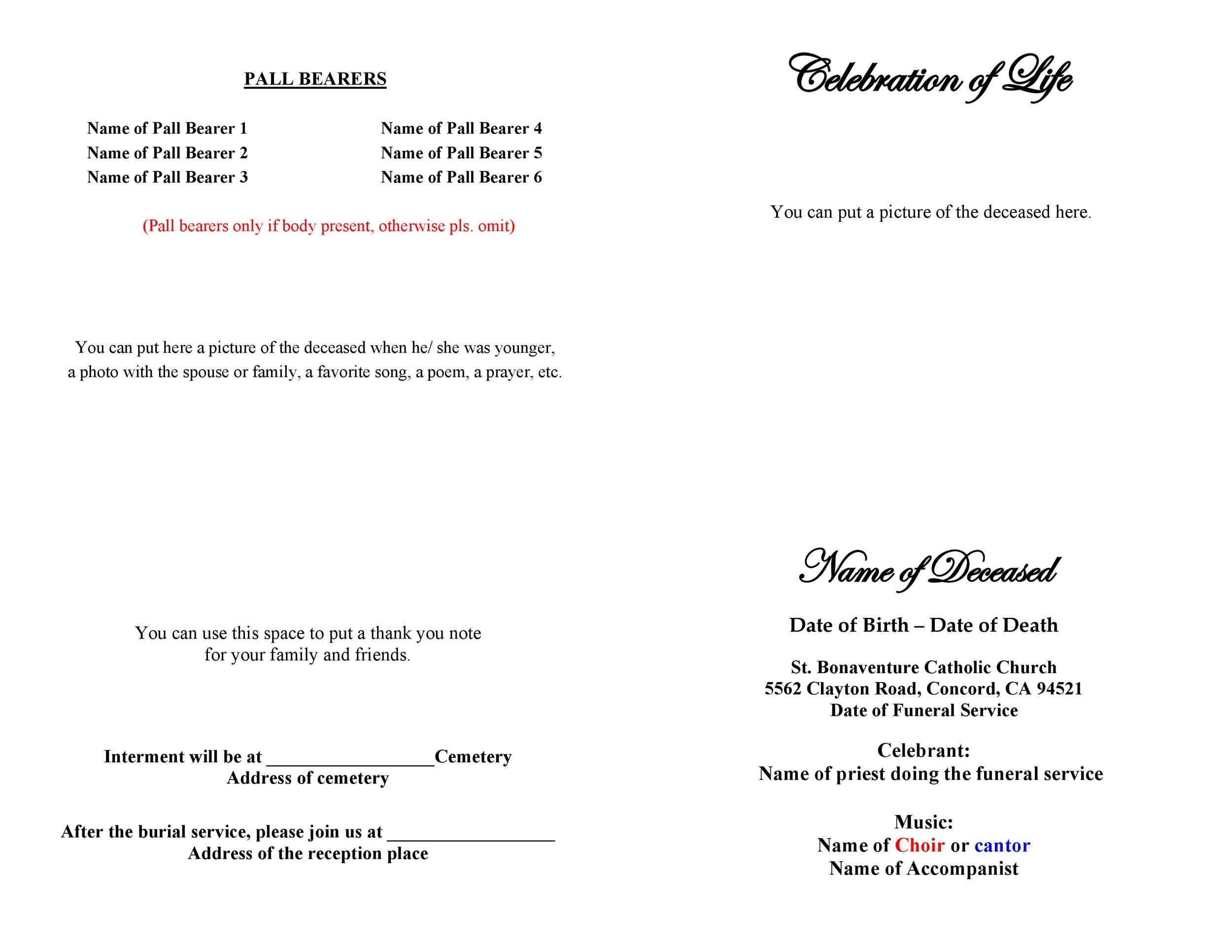free funeral program templates for mac