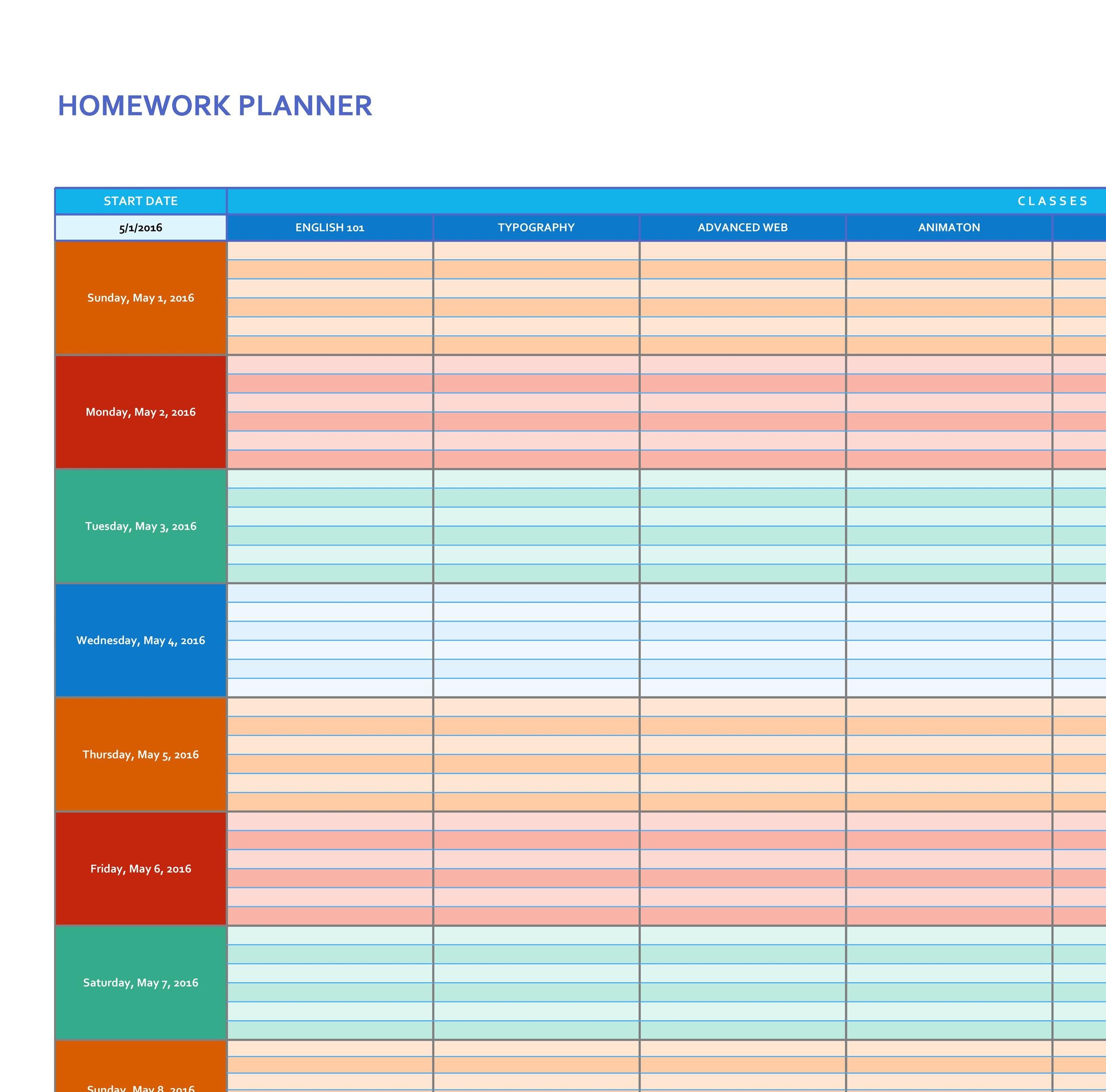 Online homework planner