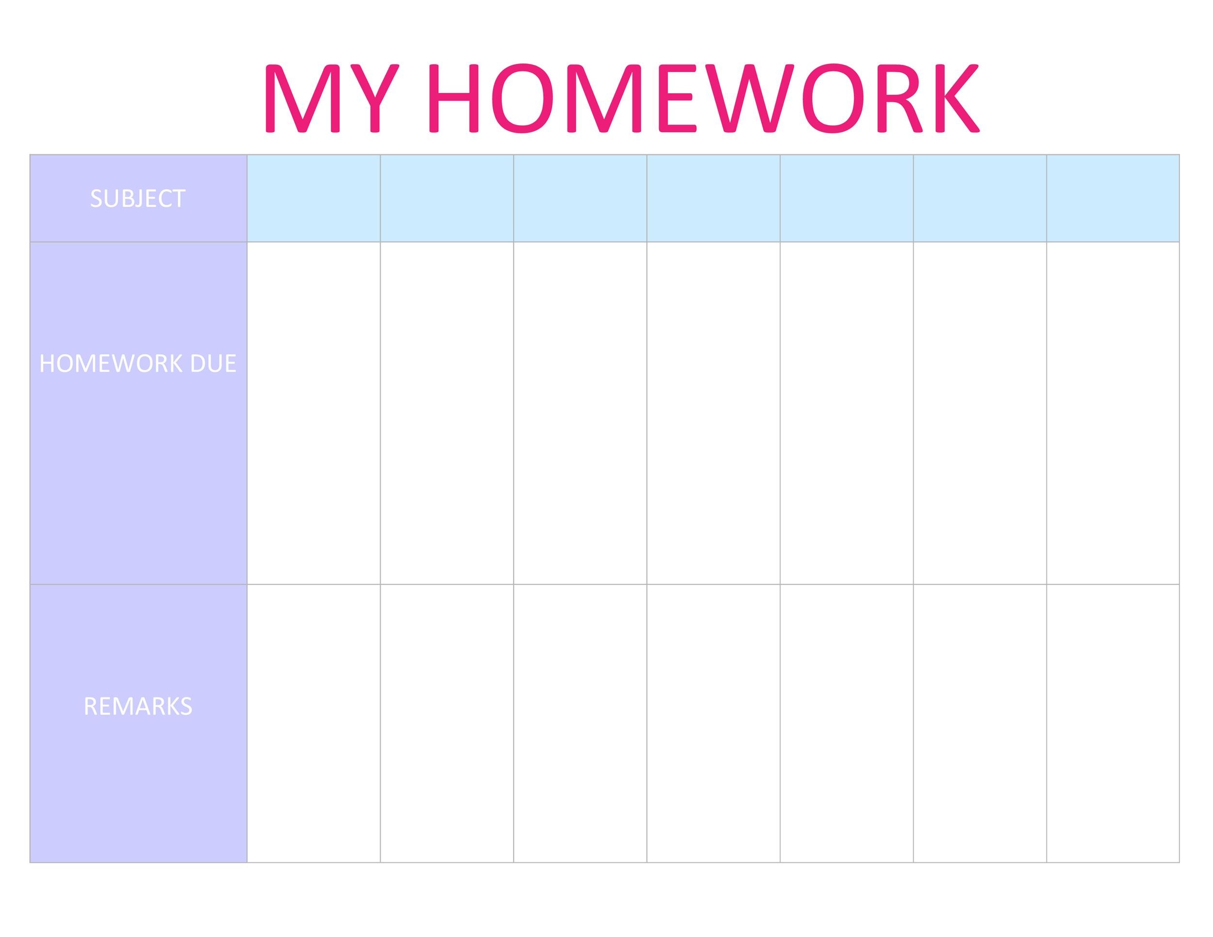 weekly planner for homework